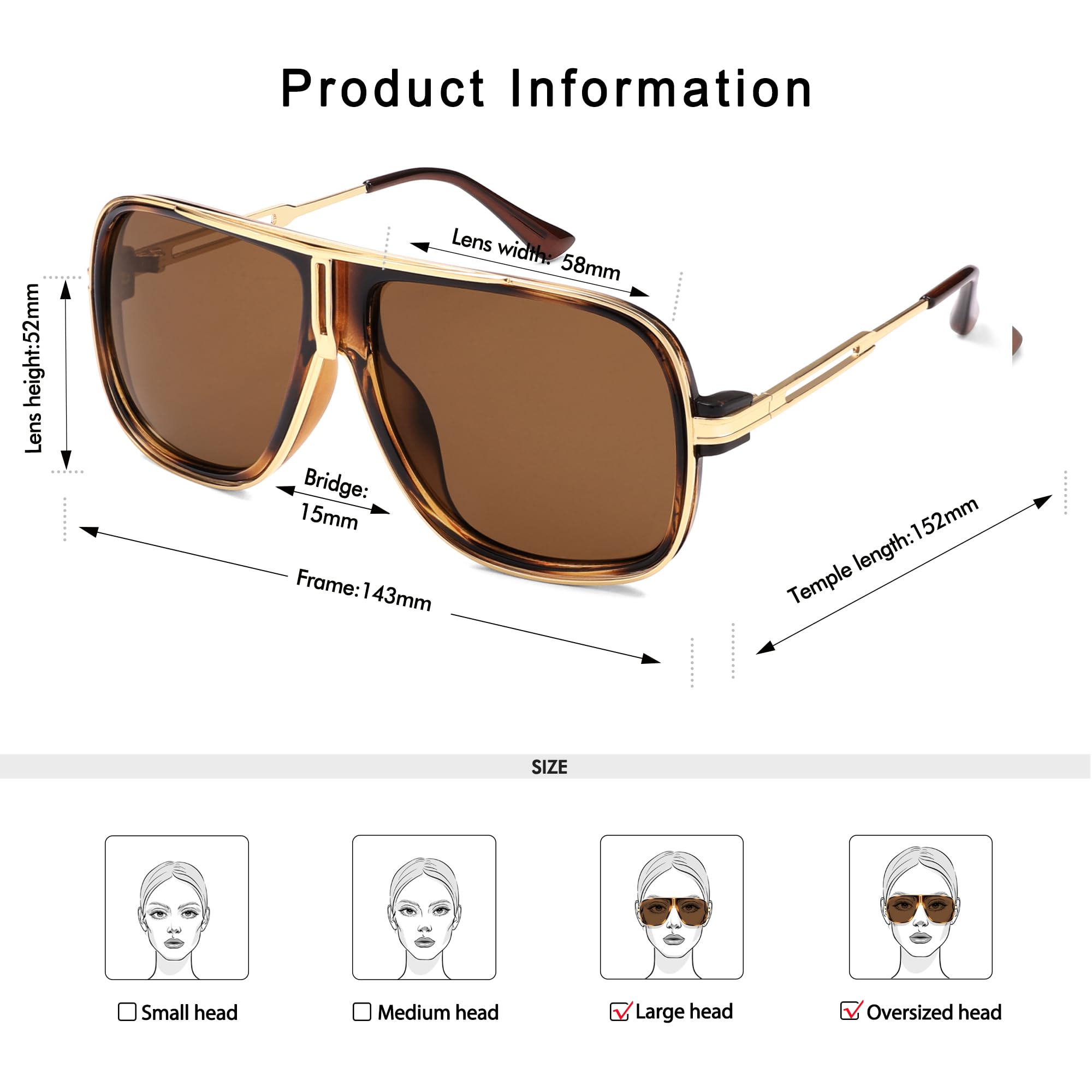 Retro Aviator Sunglasses for Women Men Oversized 70s 90s Square Womens Mens Sunnies AP3683