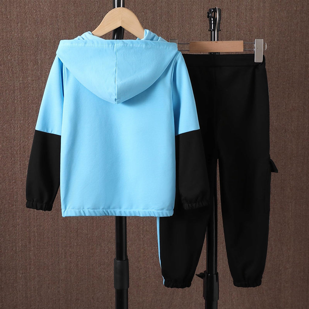 Boys Clothes Kids Little Boy Color Block Half Zip Hoodie & Jogger Pants Outfit Set,4-12 Years