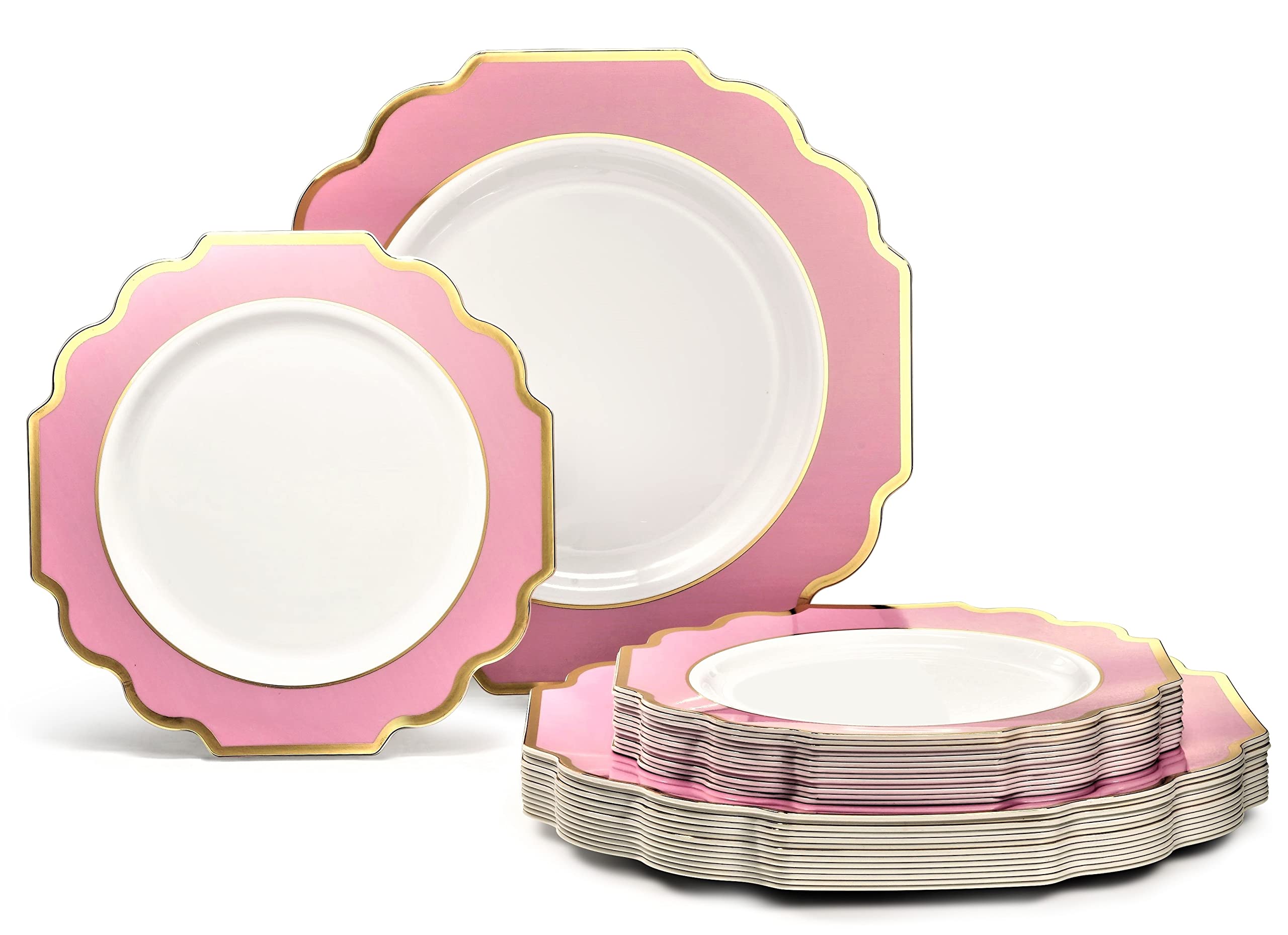 " OCCASIONS " 50 Plates Pack (25 Guests)-Heavyweight Wedding Party Disposable Plastic Plate Set -(25x10.5'' Dinner + 25x8'' Salad/Dessert) (Imperial White & Gold)