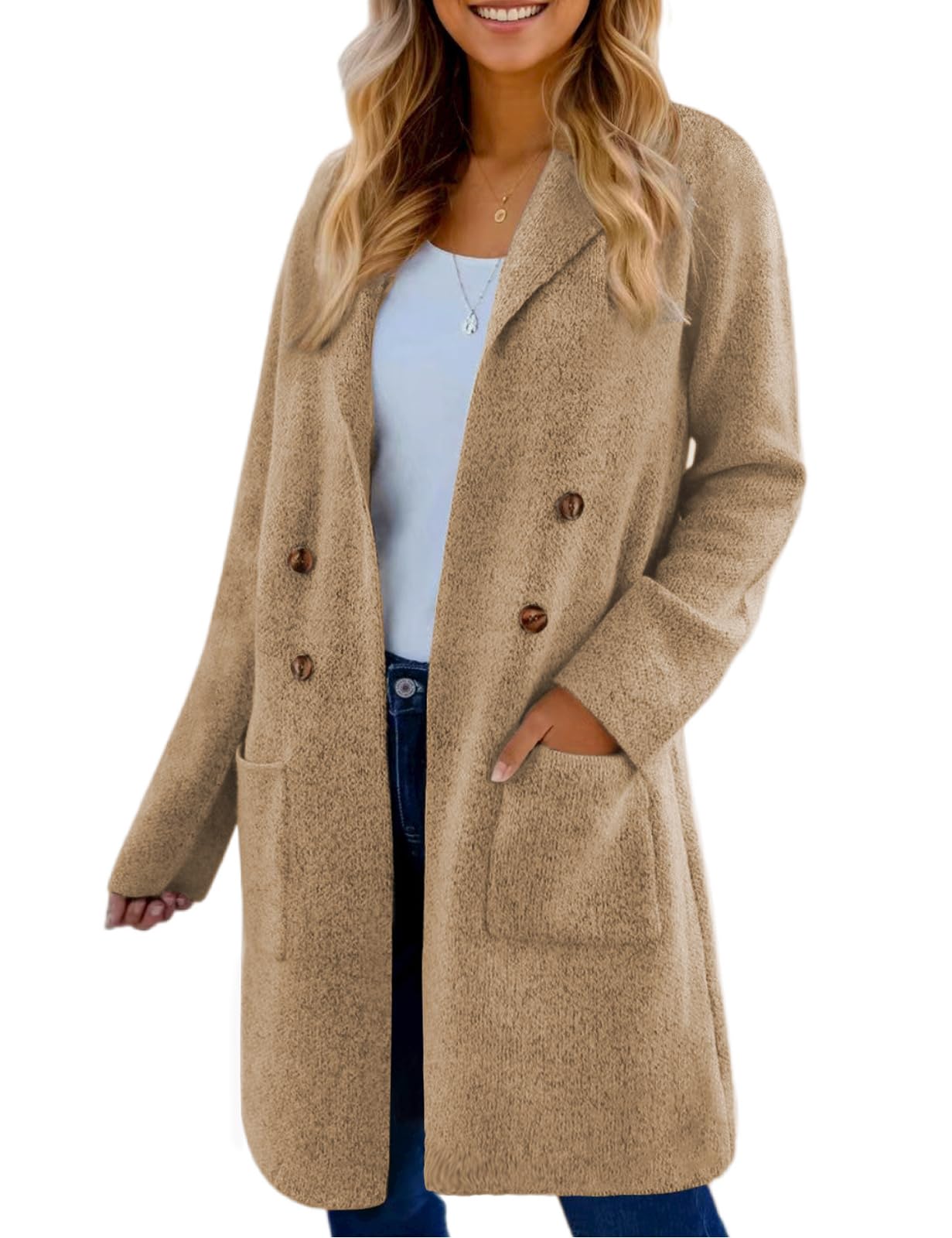 CiCiBird Women Fall Long Cardigan Sweater Trendy Knit Jacket Coat Dressy Blazer Coatigan