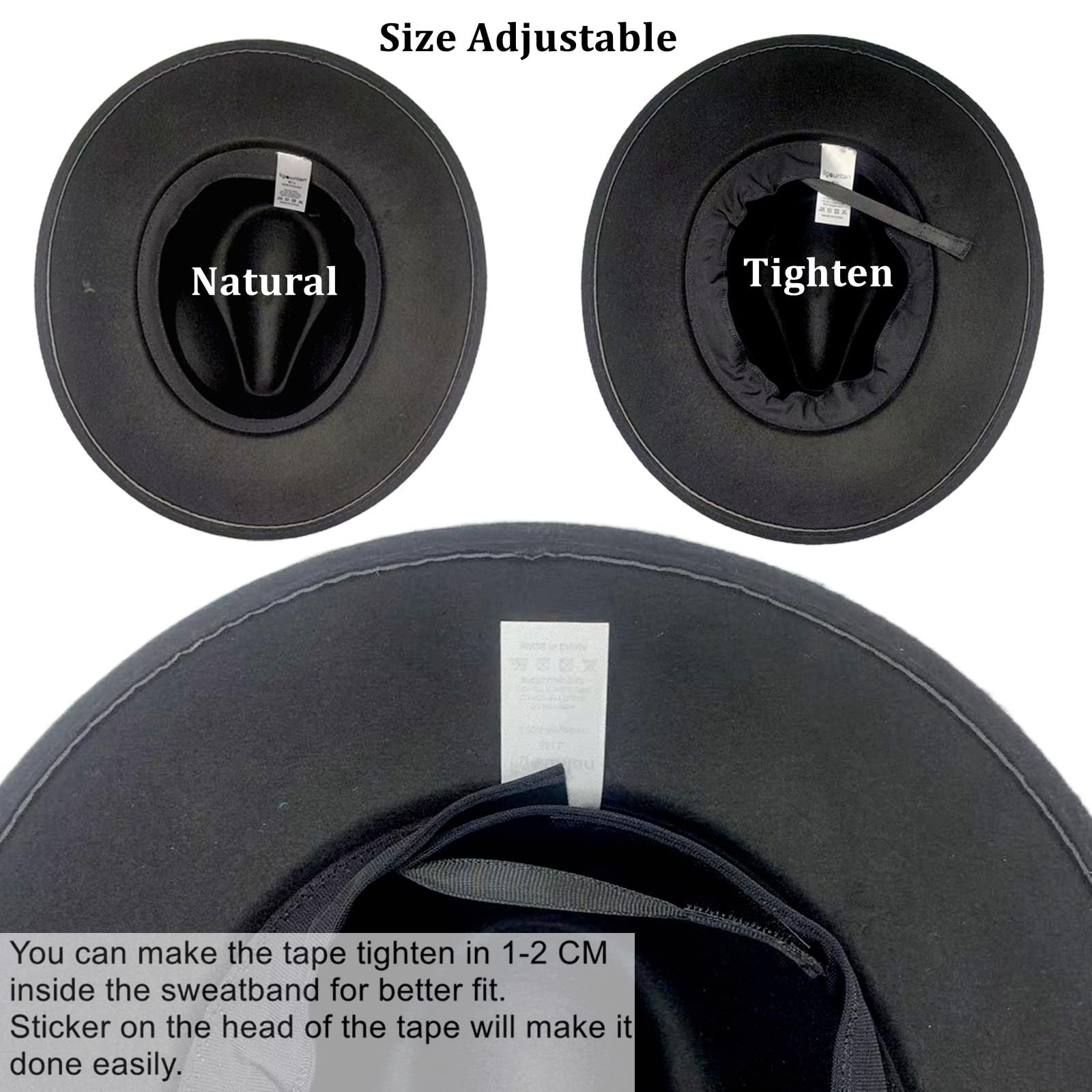 2 Pack Classic Fedora Hat for Men & Women Wide Brim Felt Panama Floppy Hat Black