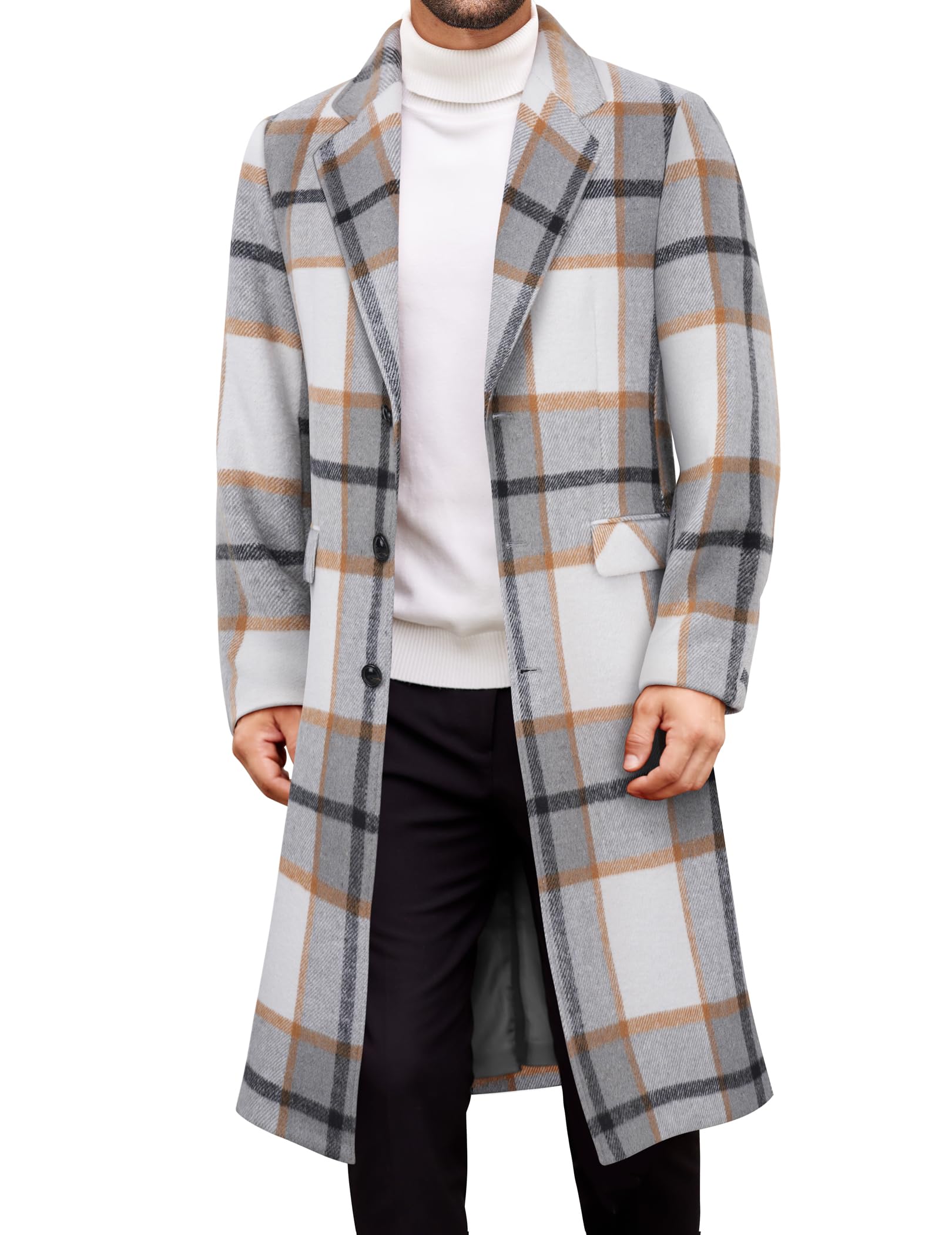COOFANDY Mens Trench Coat Long Casual Single Brested Overcoat Winter Notched Collar Wool Blend Pea coat With Pockets