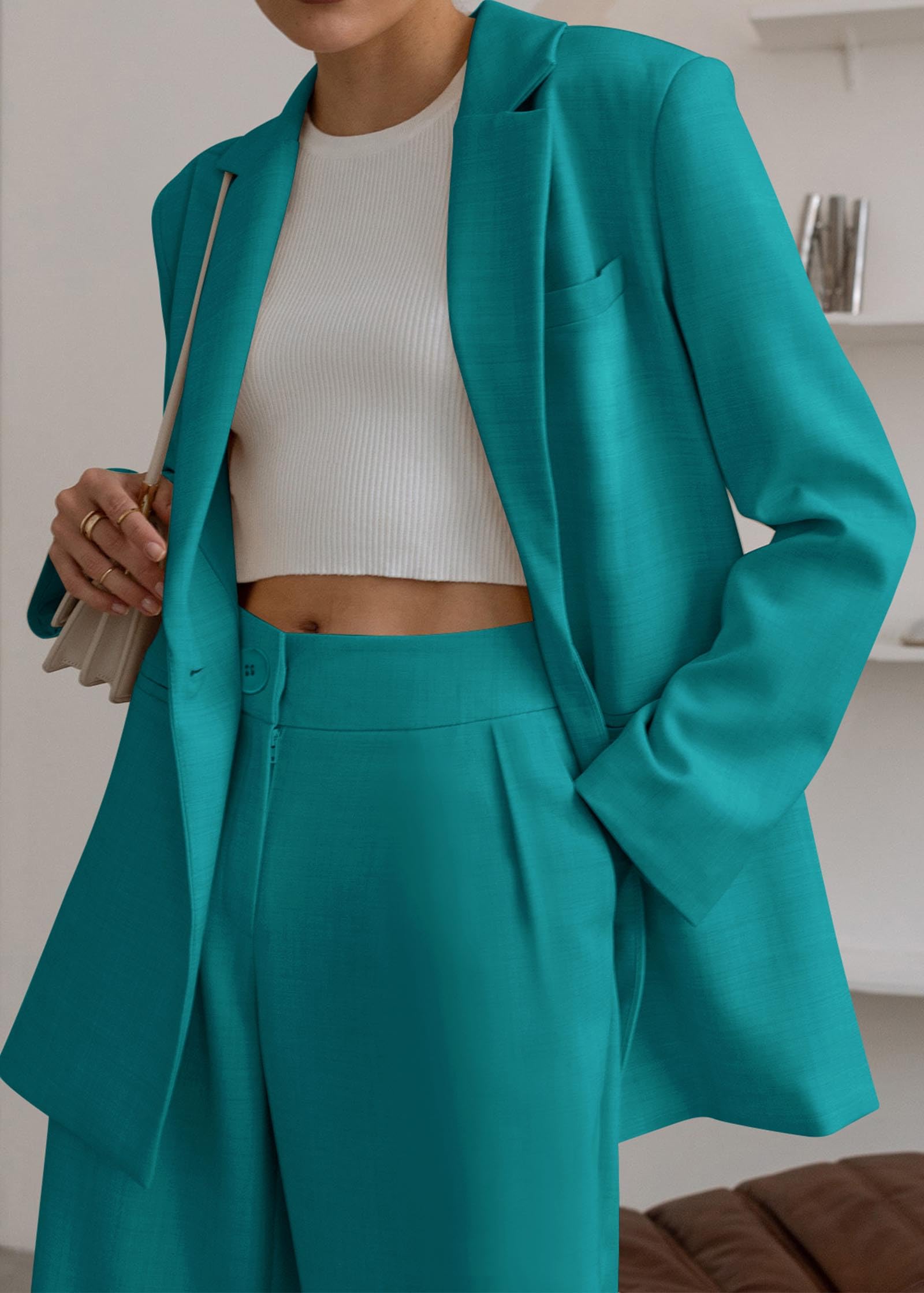 KIRUNDO Women Suits 2 Piece Set Business Casual Dressy Oversized Blazer Jacket and Wide Leg Dress Pantsuits Formal Outfits