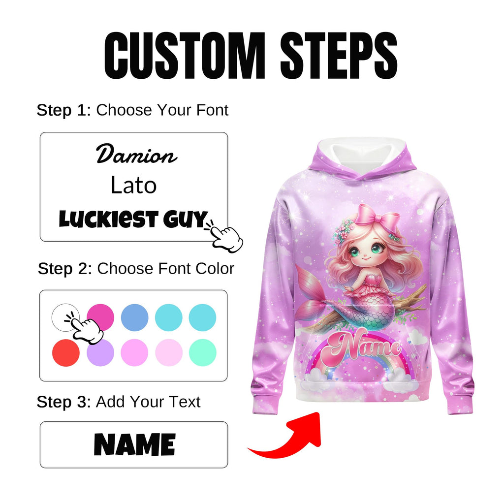 Hoodies for Girls Custom Sweatshirts with Name, Kids Pullover with Pocket, Comfy Graphic Hoodies for Daughter