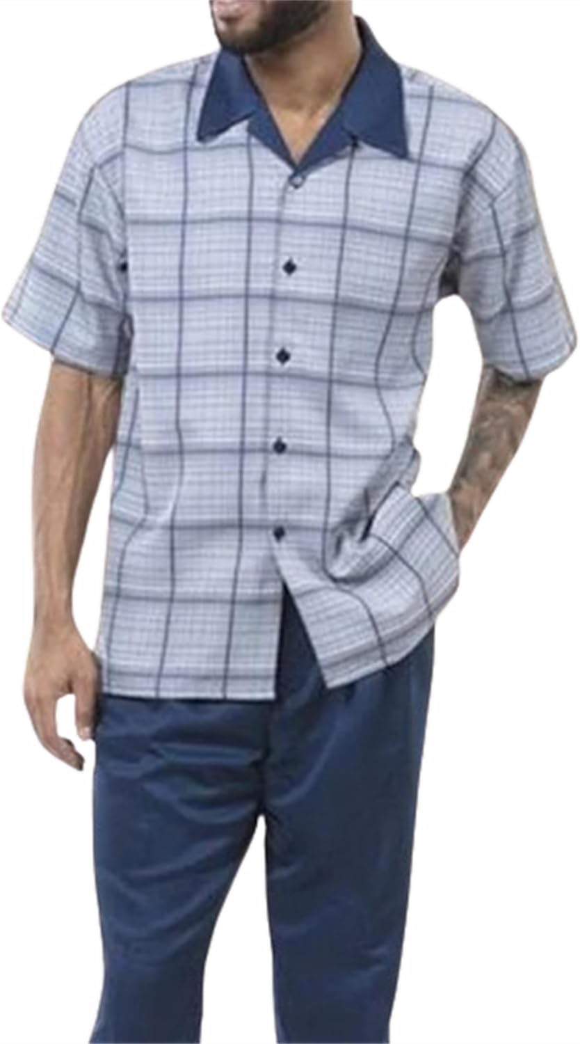 TIFIYA Men's Short Sleeve 2 Piece Leisure Suits,Shirts and Pants Set,Fashion Gentleman Attire Outfits S-5XL