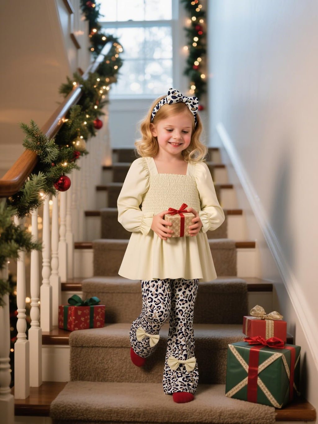 UNICOMIDEA Girls Clothes Set Shirt Top and Flare Pants with Bowknot 2-5T Kids 3 Piece Outfit For Girl