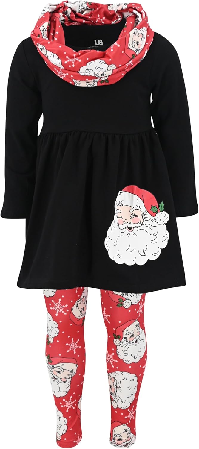 Unique Baby Girls Kids Toddler 3pc Outfit Set Long Sleeve Cotton Blend Tunic Top Leggings and Scarf