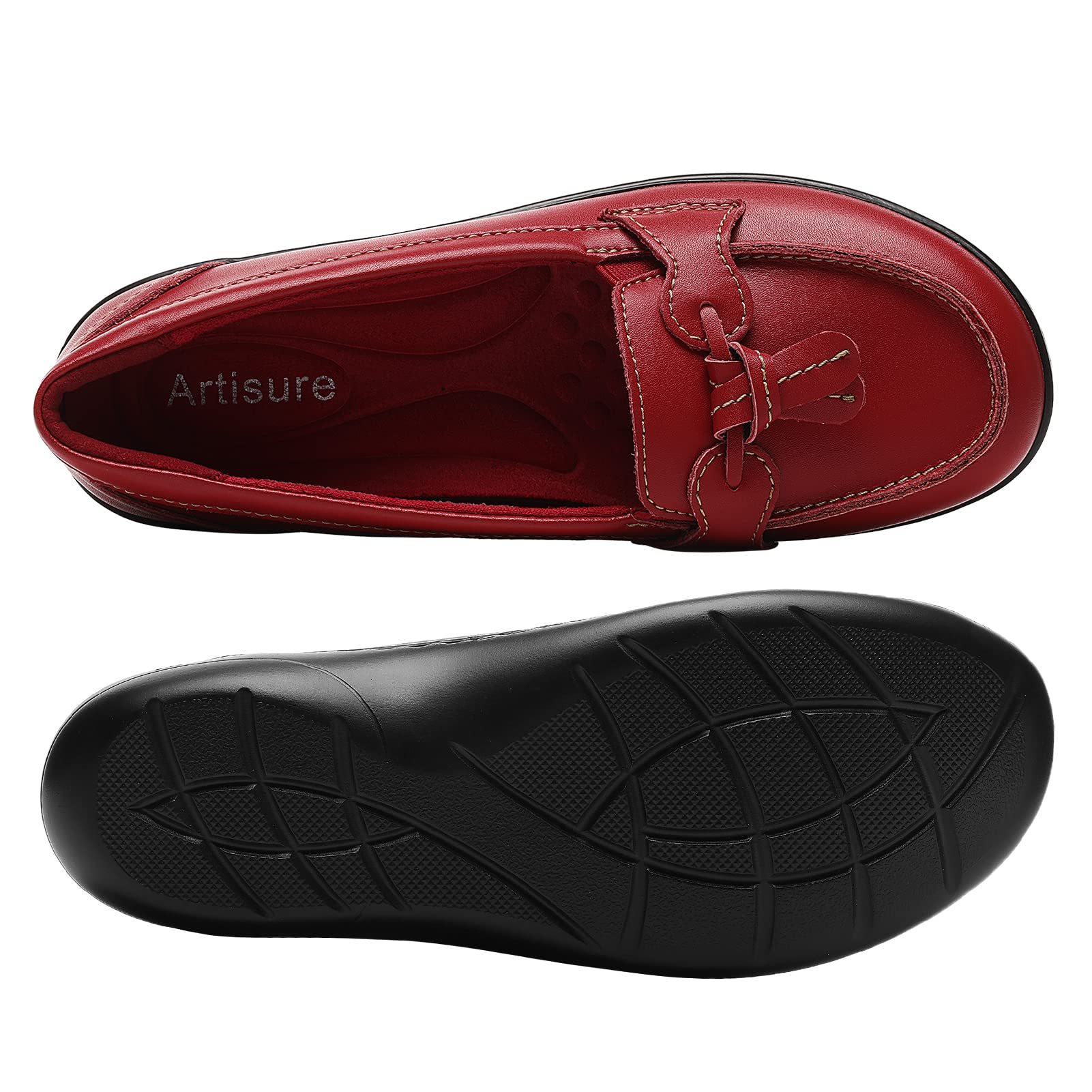 Artisure Women's Classic Comfort Leather Loafers Casual Slip-Ons Stylish Tassel Dress Shoes Cute Work Office Flats Everyday Walking Shoes