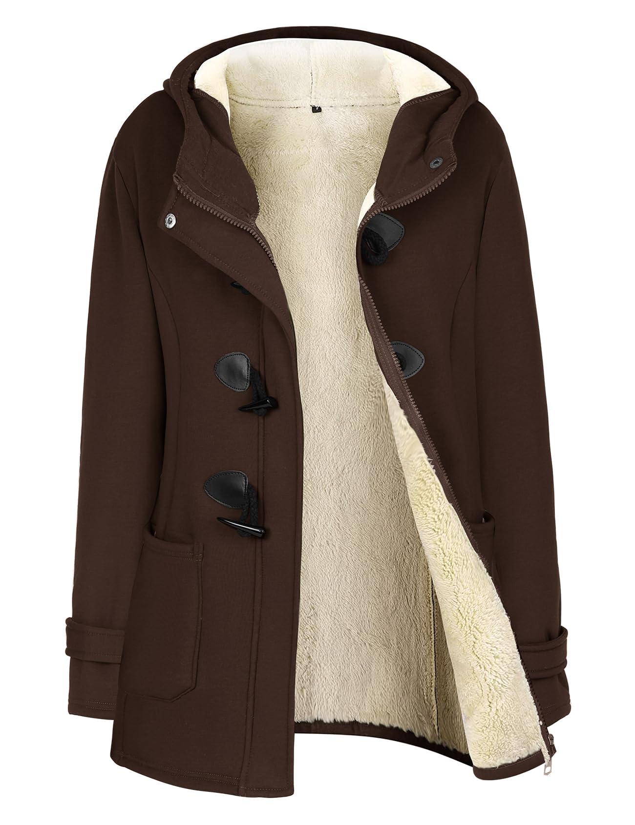 Gihuo Winter Jackets for Women Sherpa Lined Jacket Women Duffle Toggle Coat Hooded Fleece Jacket