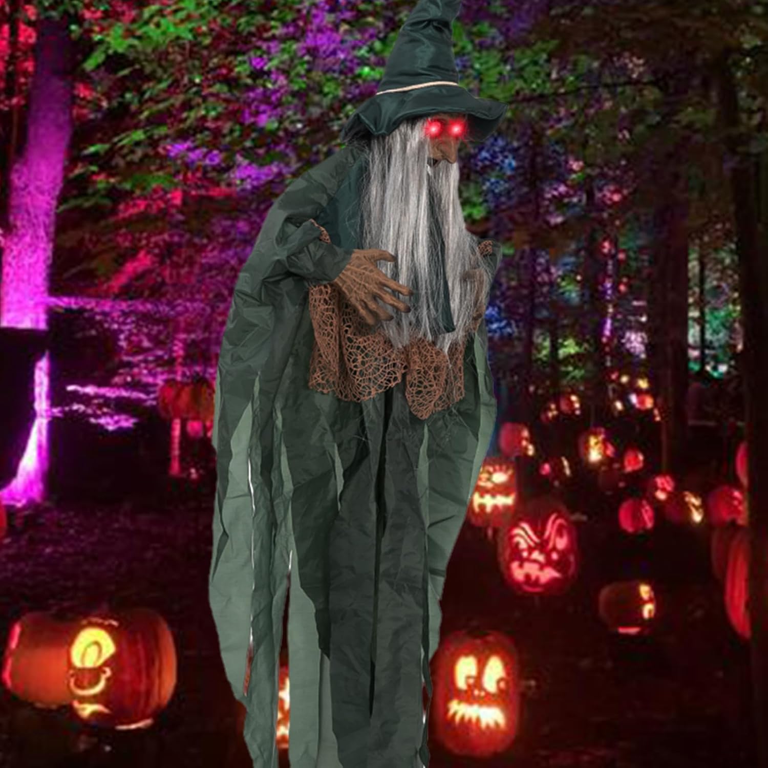 Halloween Decorations Outdoor Halloween Animatronics Motion Activated 6Ft Creepy Hanging Witch with Light-up Eyes Haunted House Prop Décor Indoor 2025 Update