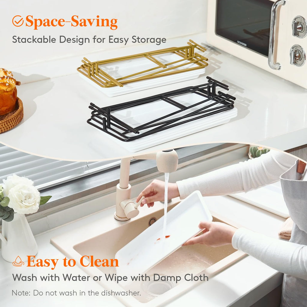 Lifewit 3 Tier Serving Tray for Party, 12" x 6.5" Plastic Tiered Food Serving Platters, White Rotatable Tiered Tray Stand with Gold Collapsible Metal Stand, Dessert Table Display Set for Buffet