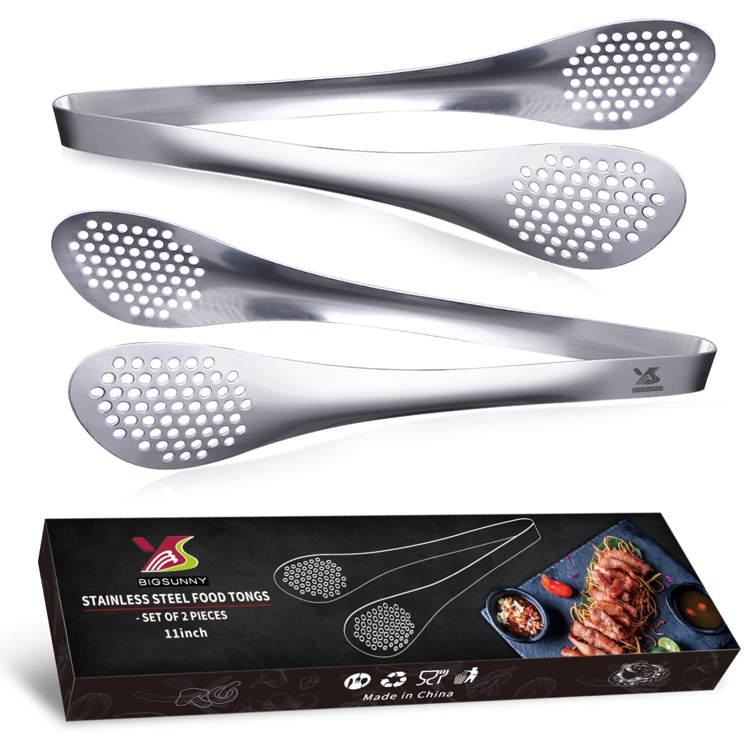 MSY BIGSUNNY 9 inch Buffet Tongs, Set of 2 Stainless Steel Food Serving Tongs