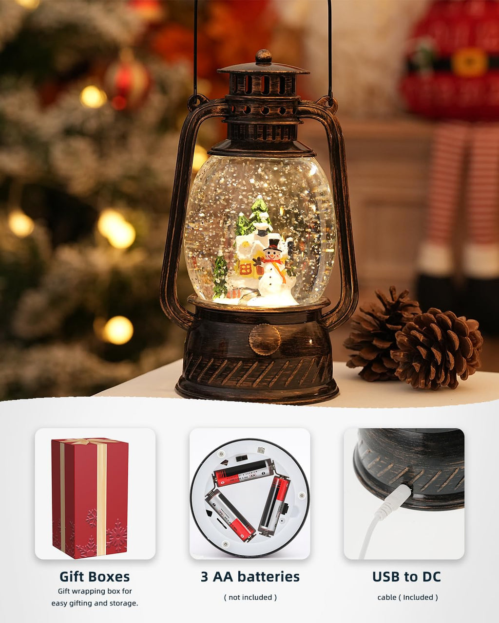 Fall Decor Snow Globe Thanksgiving Decoration Turkey Lantern Light-Up 6H Timer Halloween Pumpkin Glitter Autumn Scene Snow Globes Fall Decoration for Home