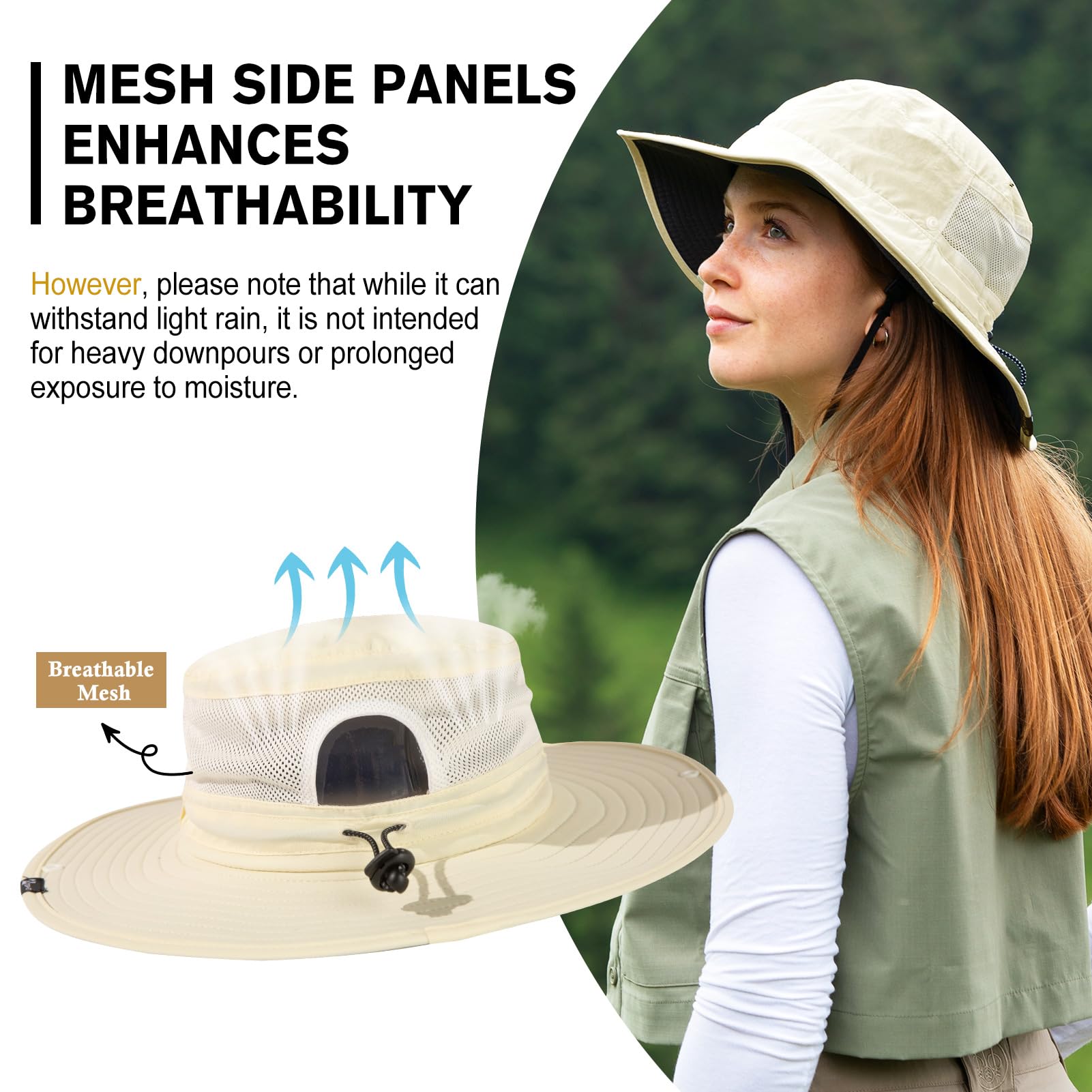 TOP-EX L/XL/XXL UV50+ Waterproof Wide Brim Bucket Sun Hat for Summer Fishing Hiking w/Detachable Strap & Vented Mesh