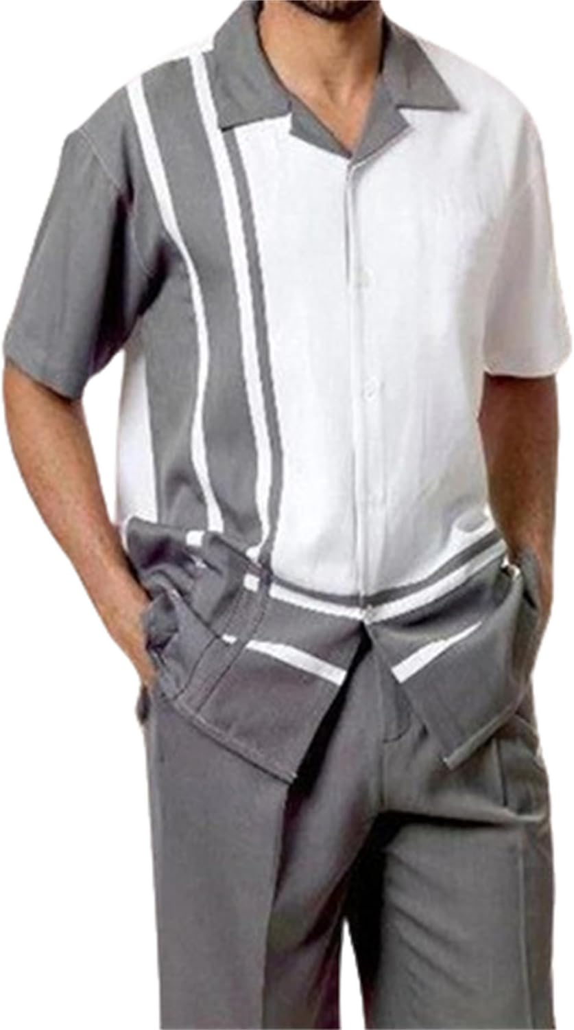 TIFIYA Men's Short Sleeve 2 Piece Leisure Suits,Shirts and Pants Set,Fashion Gentleman Attire Outfits S-5XL