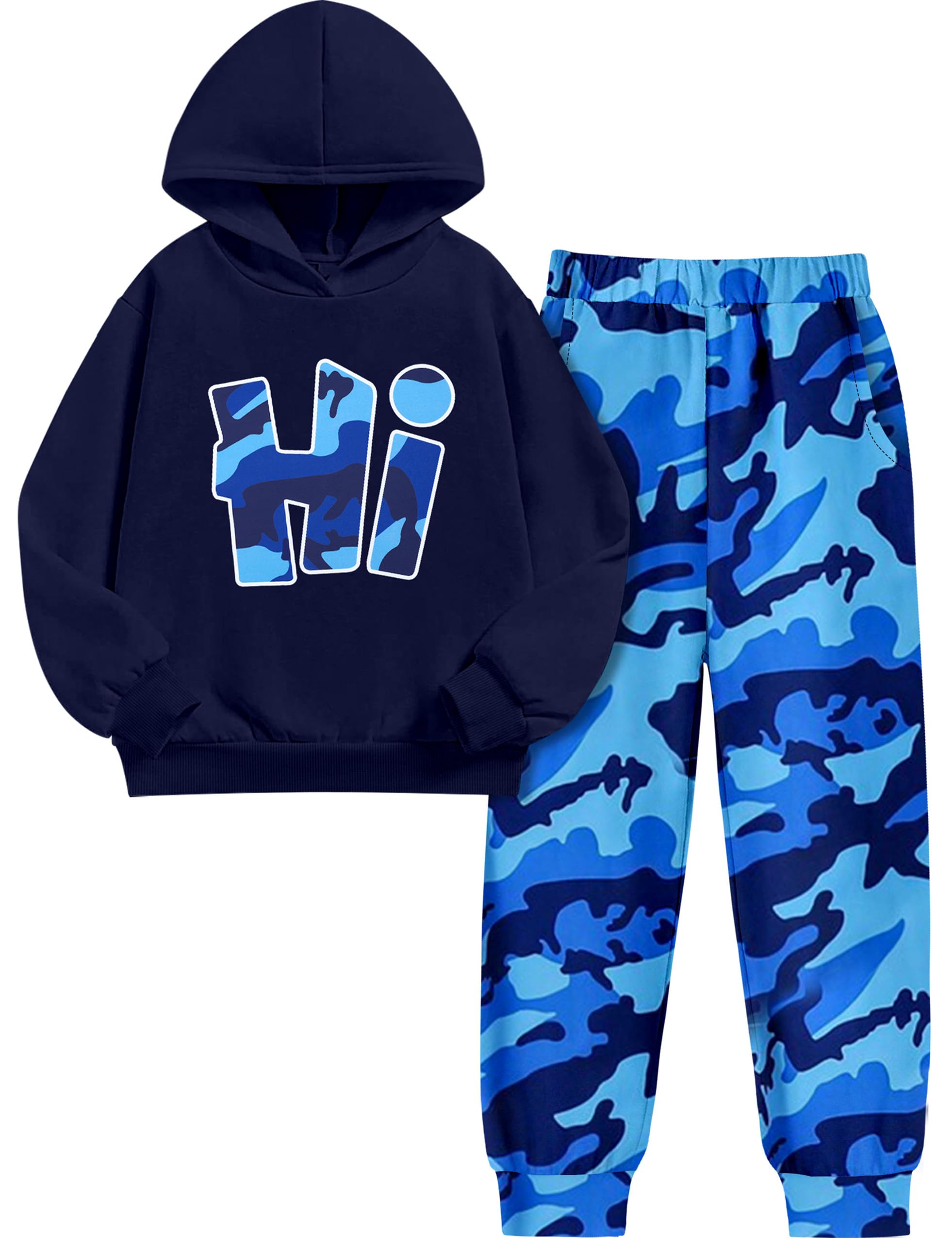 Boys Clothes Camo Boys Outfits Letter Printing Pullover Hoodie and Pants 2Pcs Winter Kids Clothes Boys for 7-14 Years