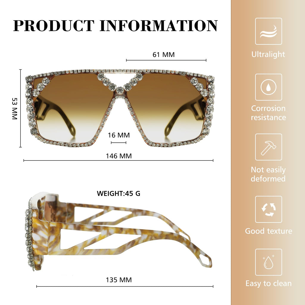 YOGFIT Oversized Square Diamond Sunglasses for Women Fashion Sparkling Crystal Retro Disco Sunglasses