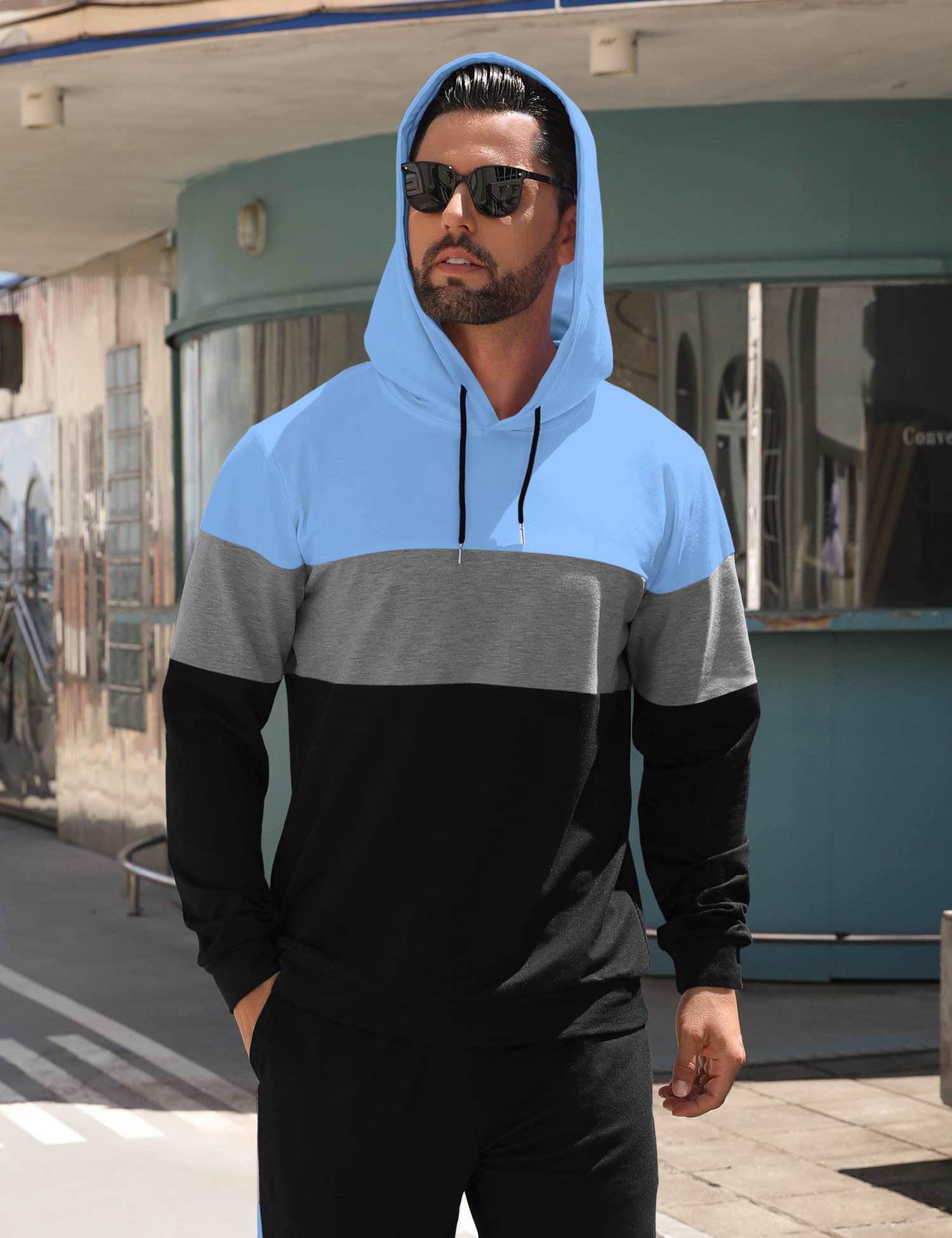 Babioboa Men's Tracksuit 2 Piece Color Block Hoodie Set Pullover Sweatshirt and Jogging Sweatpants Athletic Sweatsuits Set