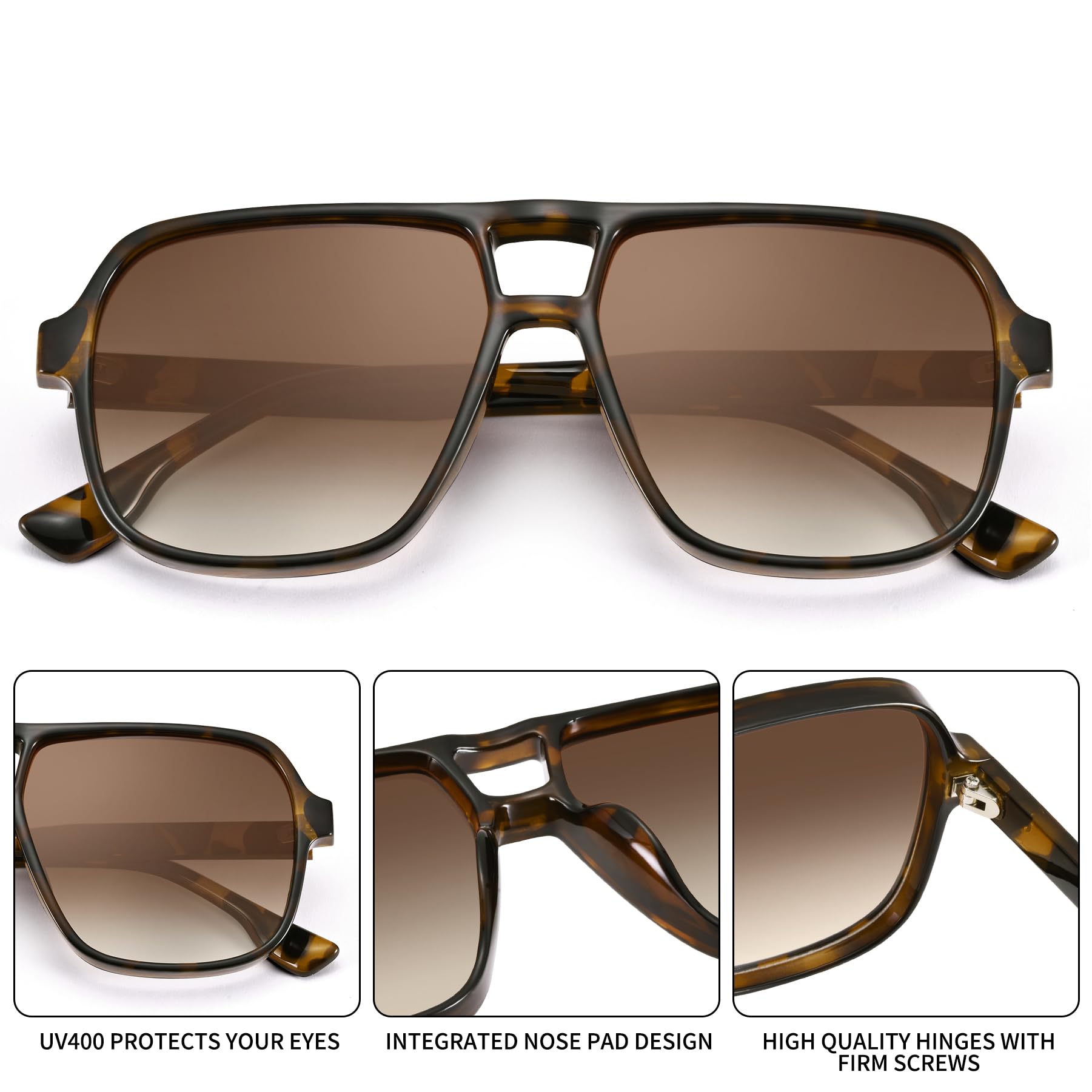 Oversized Aviator Sunglasses for Women Men - Retro 70s Square Shades Sun Glasses