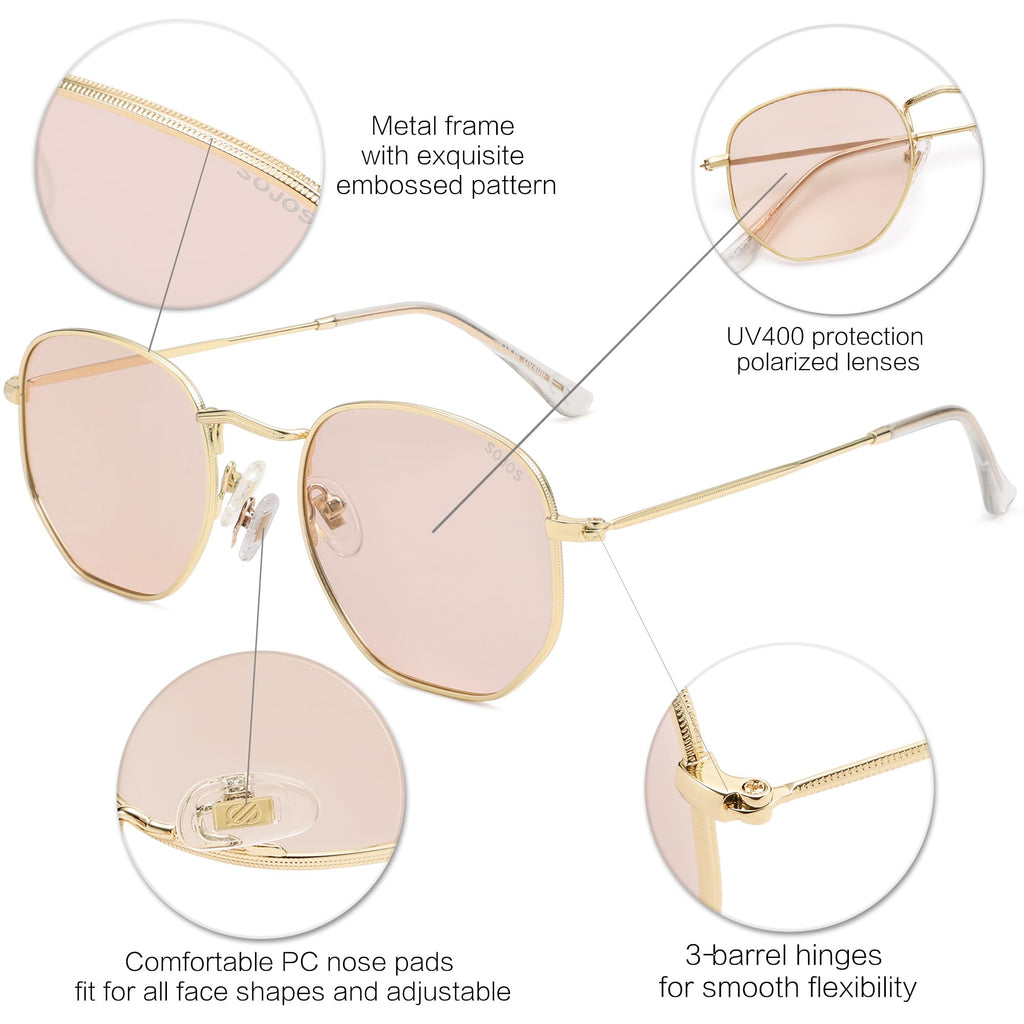 SOJOS Square Polarized Sunglasses for Women Men Small Hexagonal Polygon Shades SJ1072