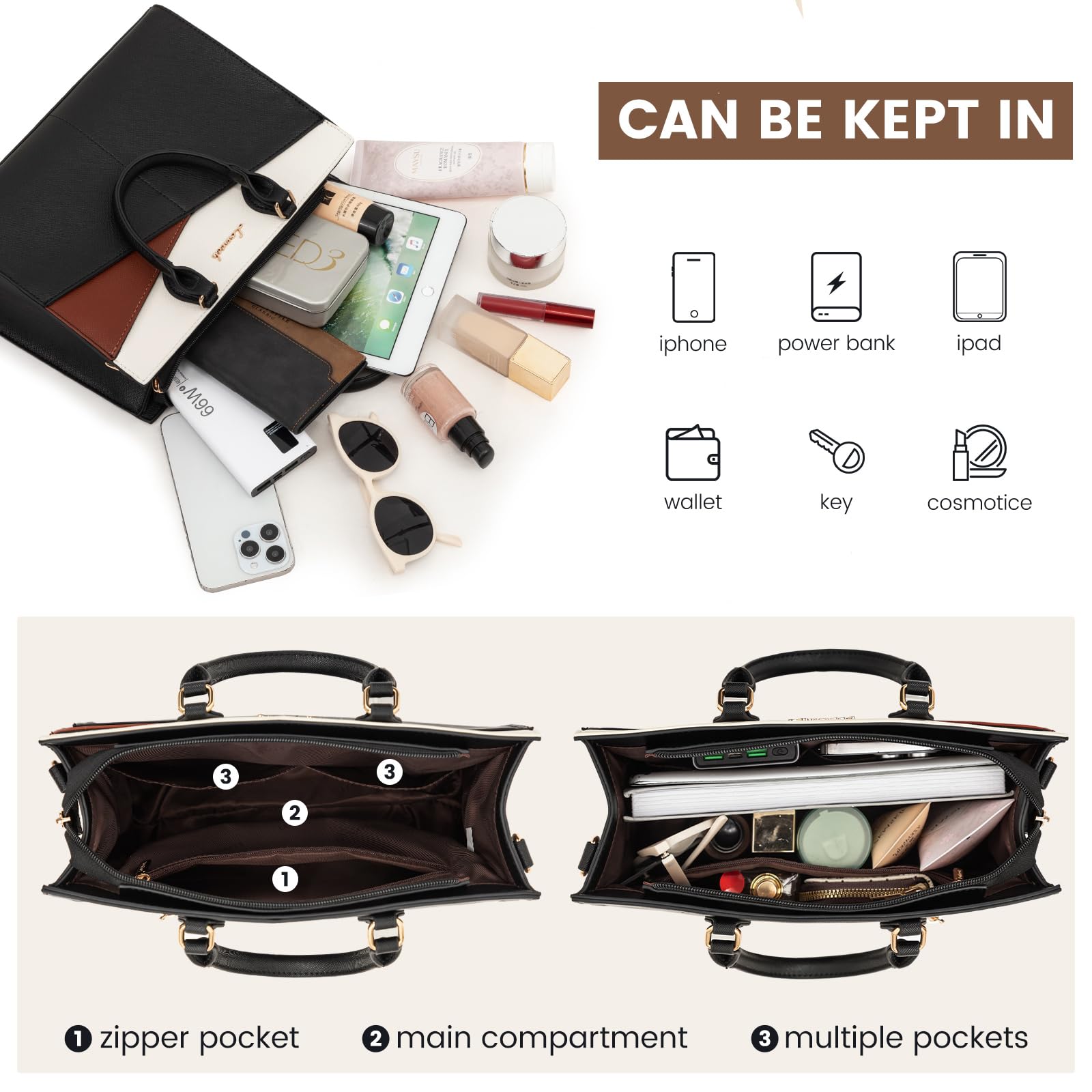 LOVEVOOK Purses for Women,Satchel Handbags Tote Bag, Black Pu Leather Shoulder Crossbody Top Handle Purse with Zipper