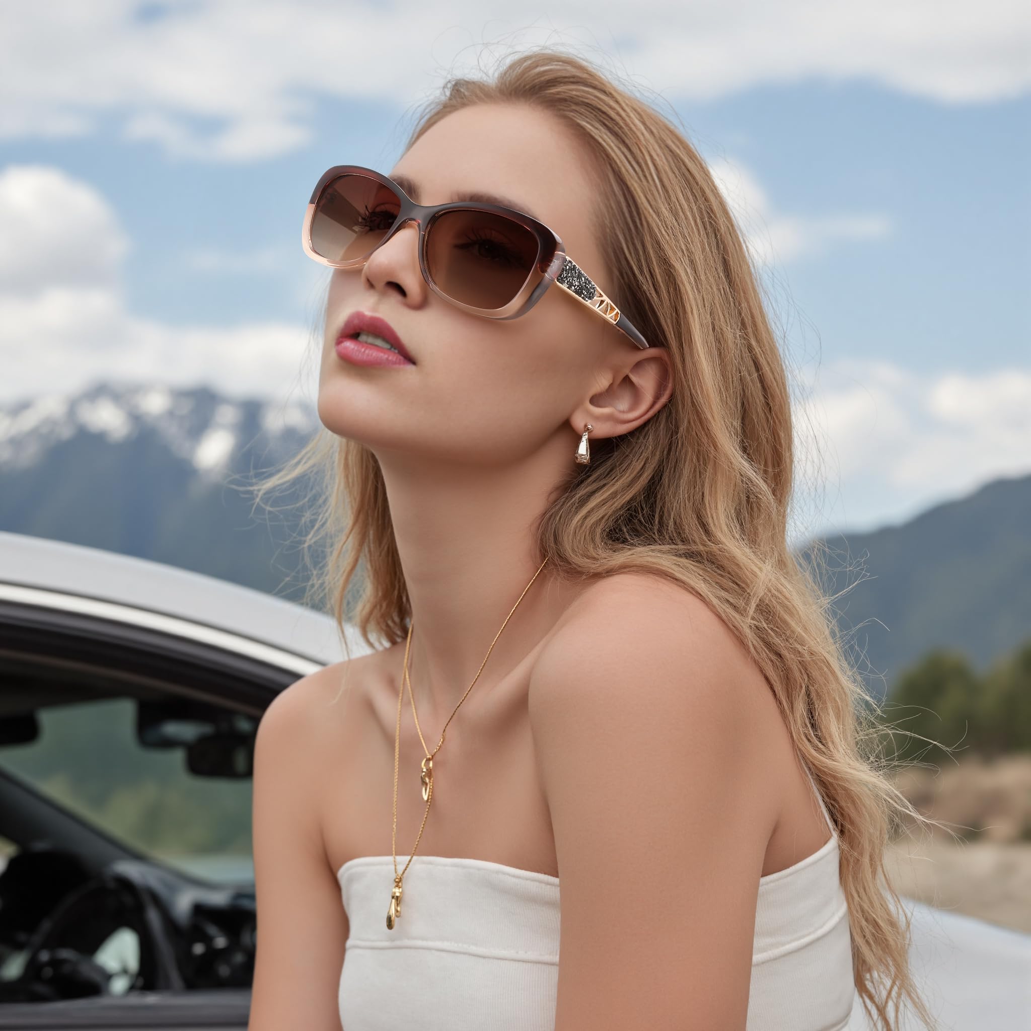 FEISEDY Polarized Women Sunglasses Retro Shades Photochromic Lens Sparkling Crystal Sunglasses UV400 Protection B0144