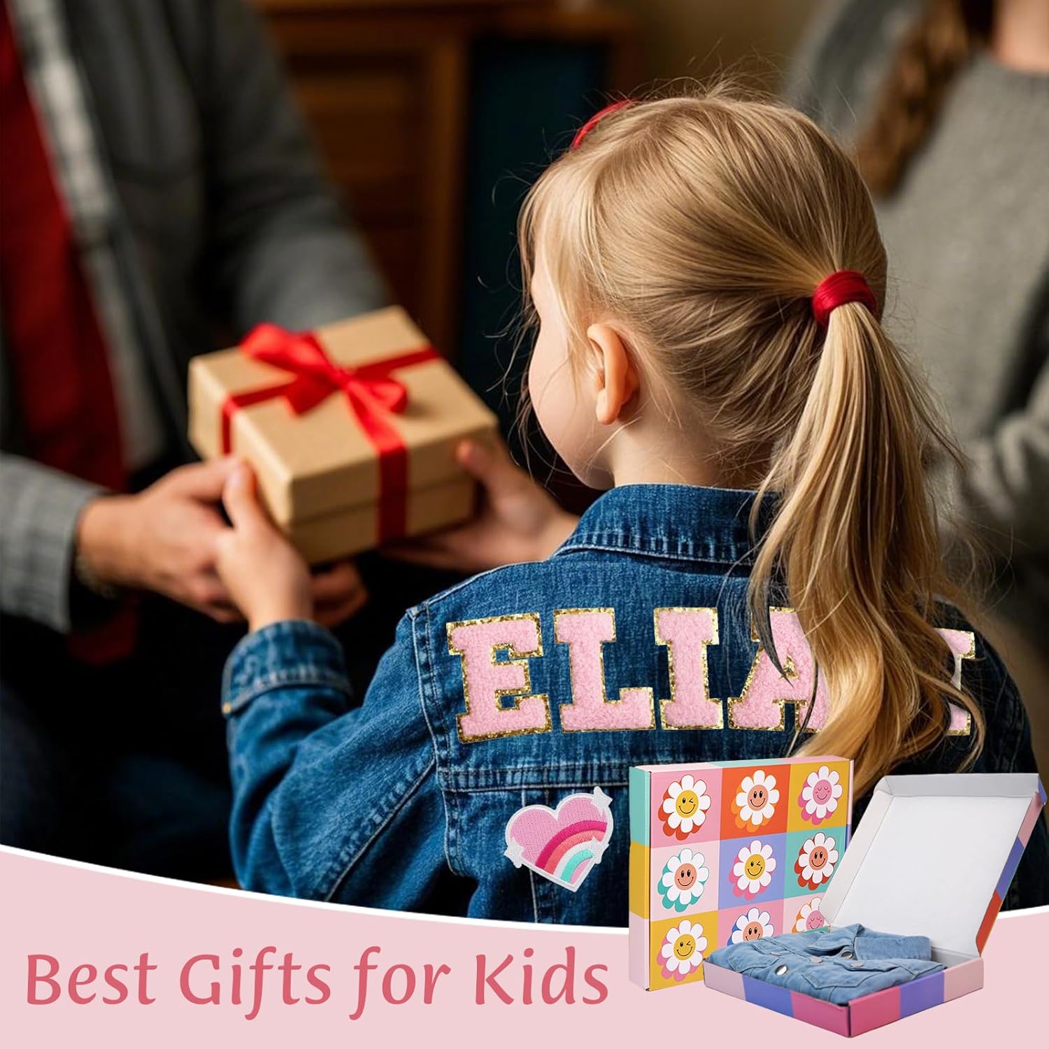 Personalized Kids Patch Denim Jacket with Names, Custom Long Sleeve Jean Jacket, Back to School Brithday Easter Gifts for Toddlers, 1-8 Years Old Girls Clothes, Girls Spring Outfits