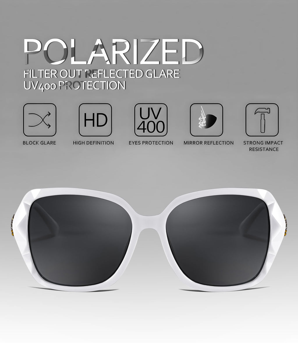 FEISEDY Polarized Women Square Sunglasses Sparkling Composite Shiny Frame B2289