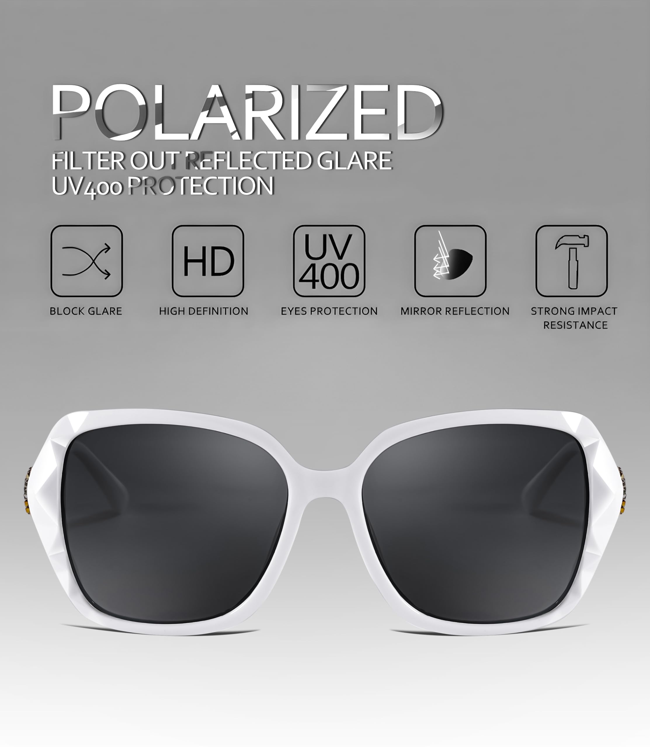 FEISEDY Polarized Women Square Sunglasses Sparkling Composite Shiny Frame B2289