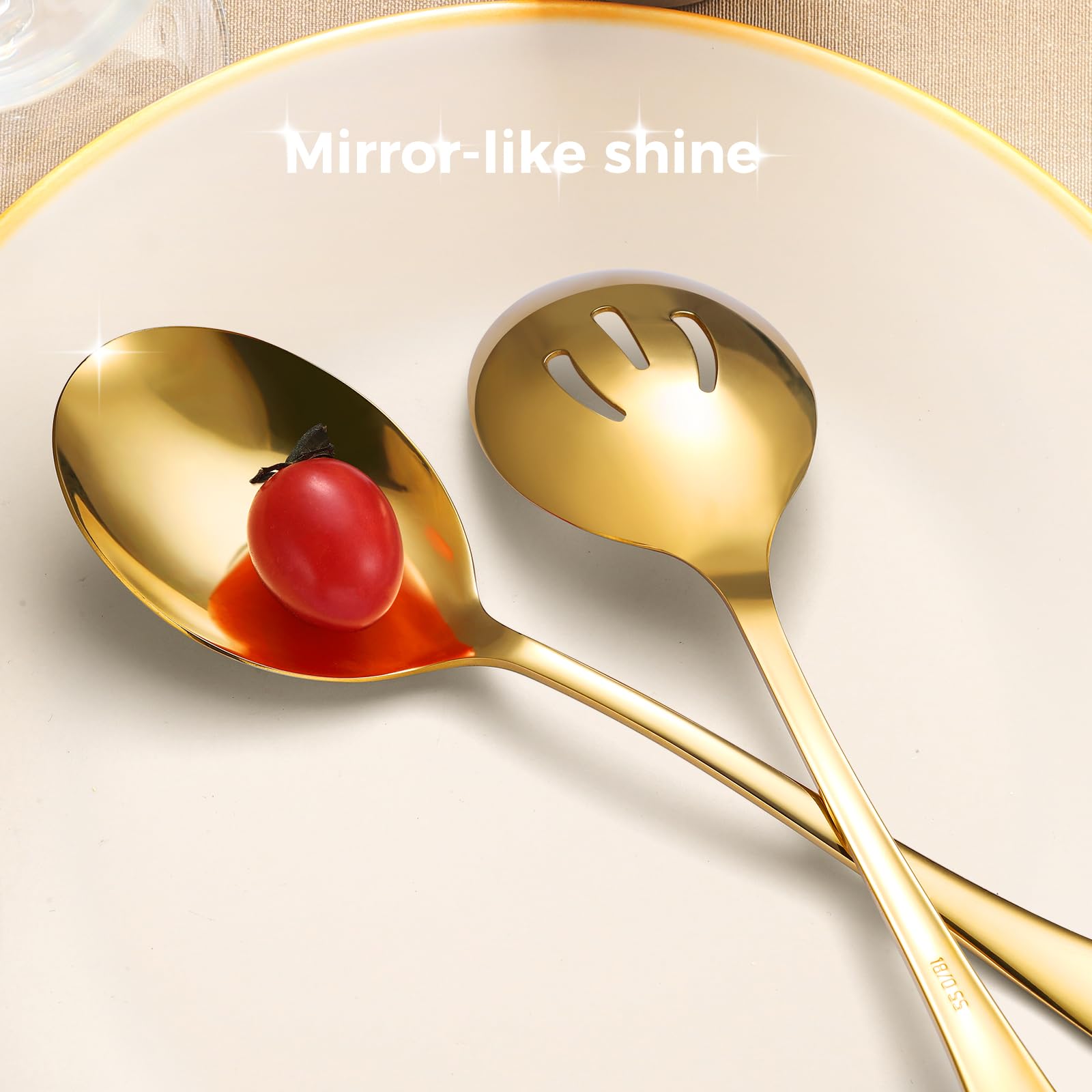 6 Piece Stainless Steel Serving Spoons Set, 10-Inch, Includes 2 Spoon/Slotted/Forks for Parties/Kitchen/Buffet/Catering, Dishwasher Safee