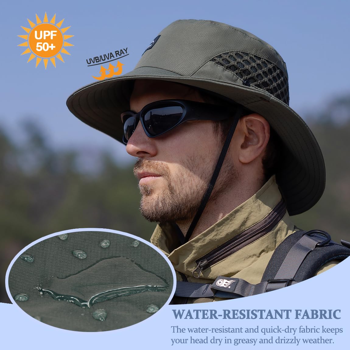 Fishing Hat, UPF50+ Wide Brim Sun Hat for Men Women, UV Protection Hiking Beach Bucket Hats Summer Safari Hat