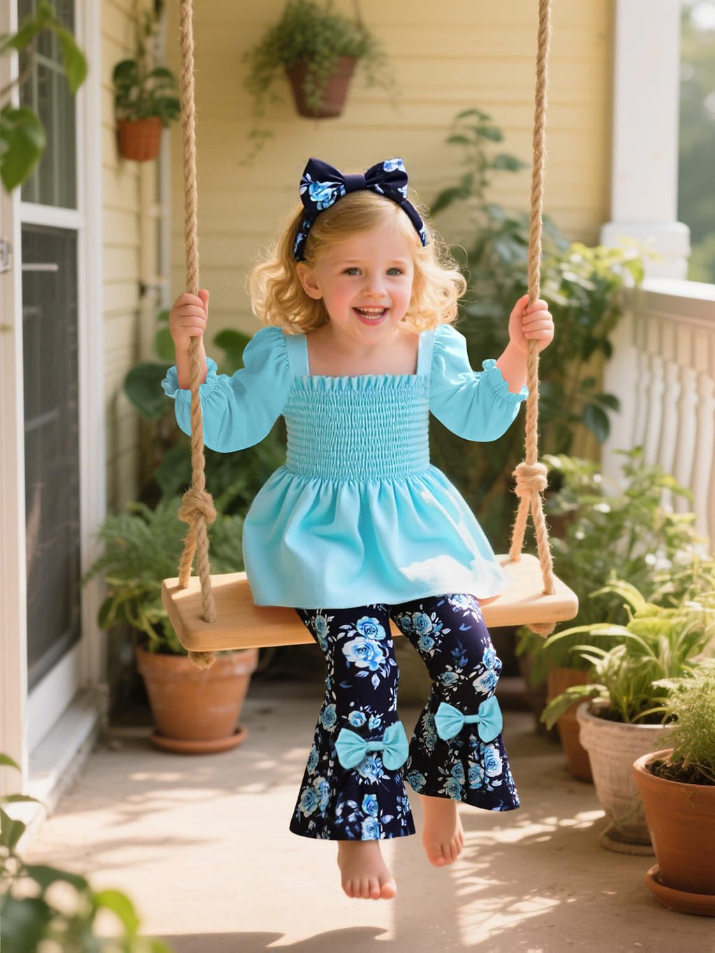 UNICOMIDEA Girls Clothes Set Shirt Top and Flare Pants with Bowknot 2-5T Kids 3 Piece Outfit For Girl