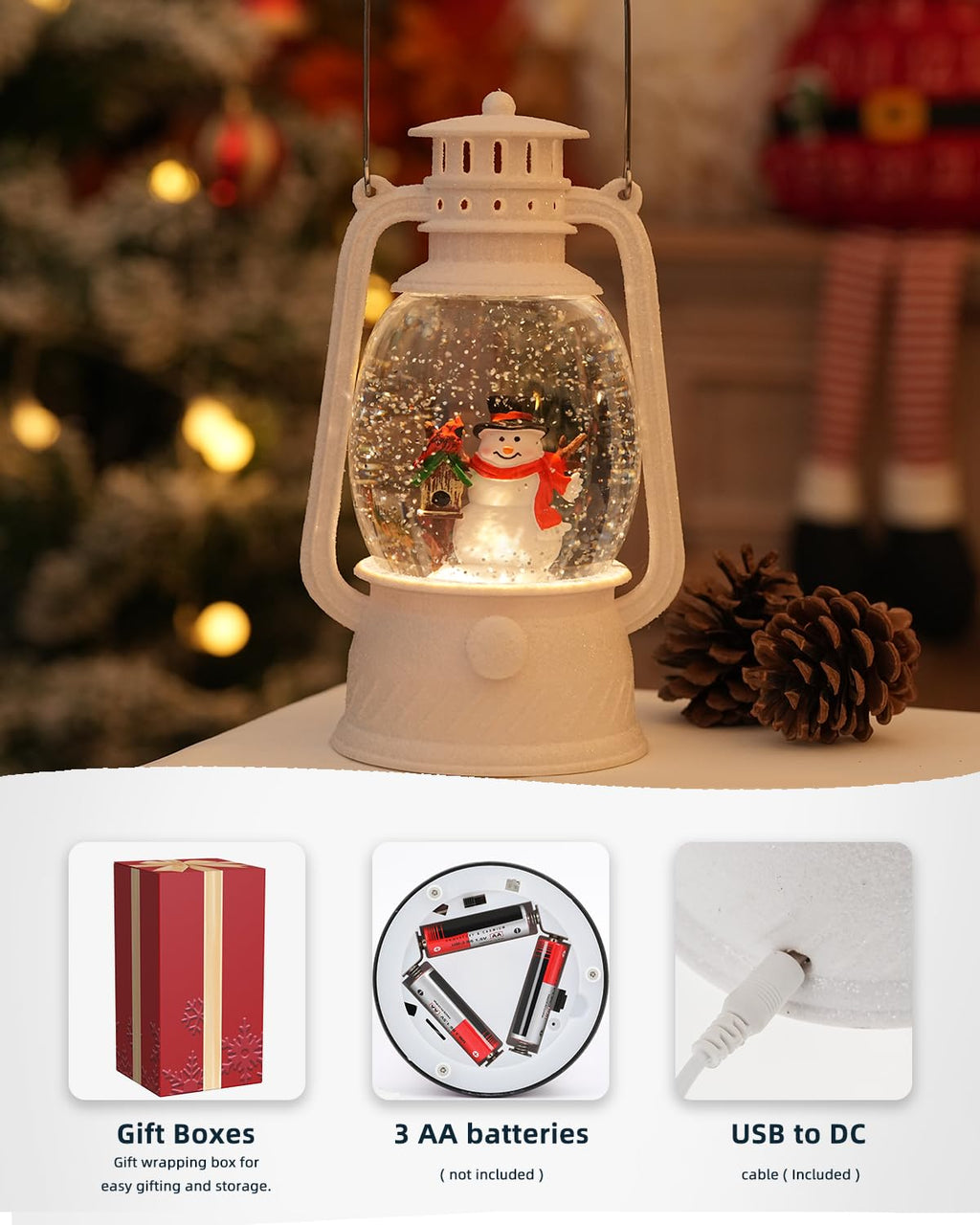 Fall Decor Snow Globe Thanksgiving Decoration Turkey Lantern Light-Up 6H Timer Halloween Pumpkin Glitter Autumn Scene Snow Globes Fall Decoration for Home