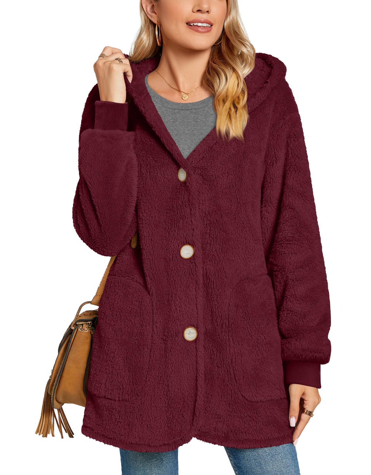 Bestbee Warm Fleece Jackets for Women, Fuzzy Hooded Casual Coats Lidies 2025 Cardigan Sweaters Outerwear with Pockets