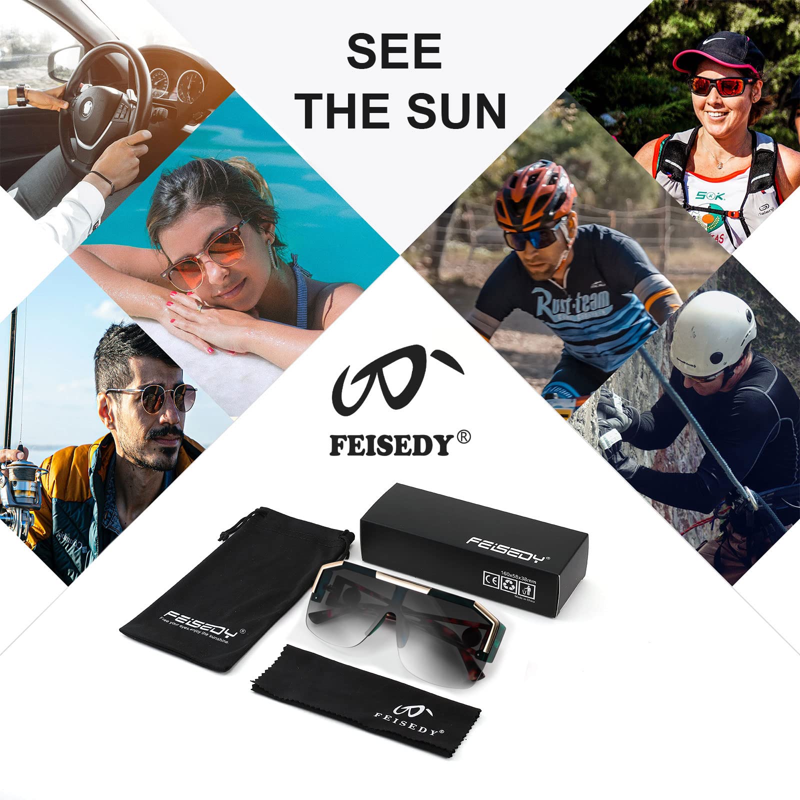 FEISEDY Square Oversized Sunglasses for Men Women, Flat Top Shield One Piece Lens Sun Glasses Shades B2765