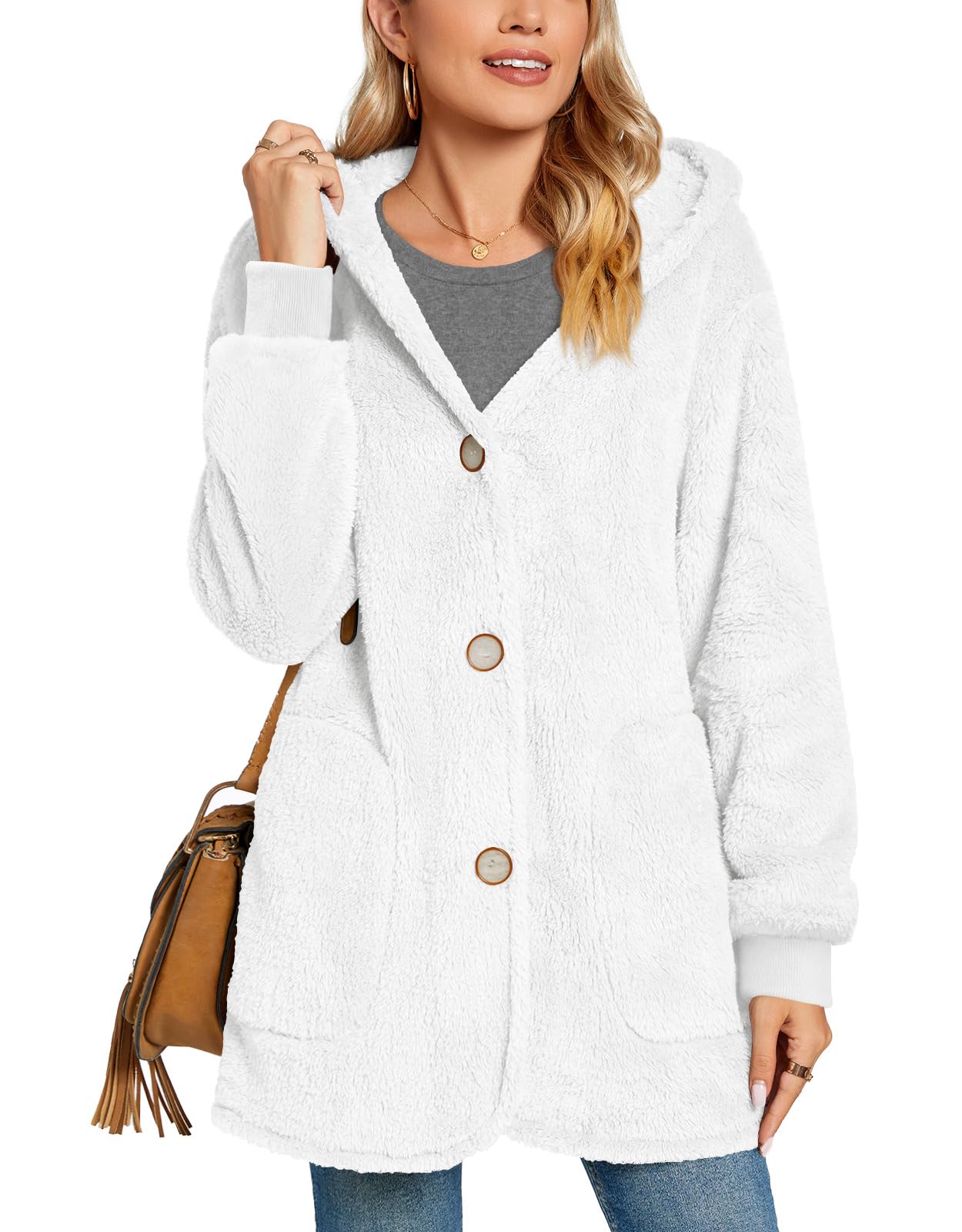 Bestbee Warm Fleece Jackets for Women, Fuzzy Hooded Casual Coats Lidies 2025 Cardigan Sweaters Outerwear with Pockets