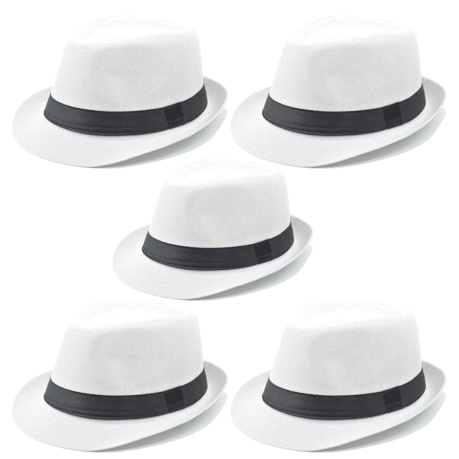 5 Pack Bulk Cuban Fedora Sun Hats Men with Adjustable Strap, Short Brim 1920s Unisex Party Costume Hats Women.