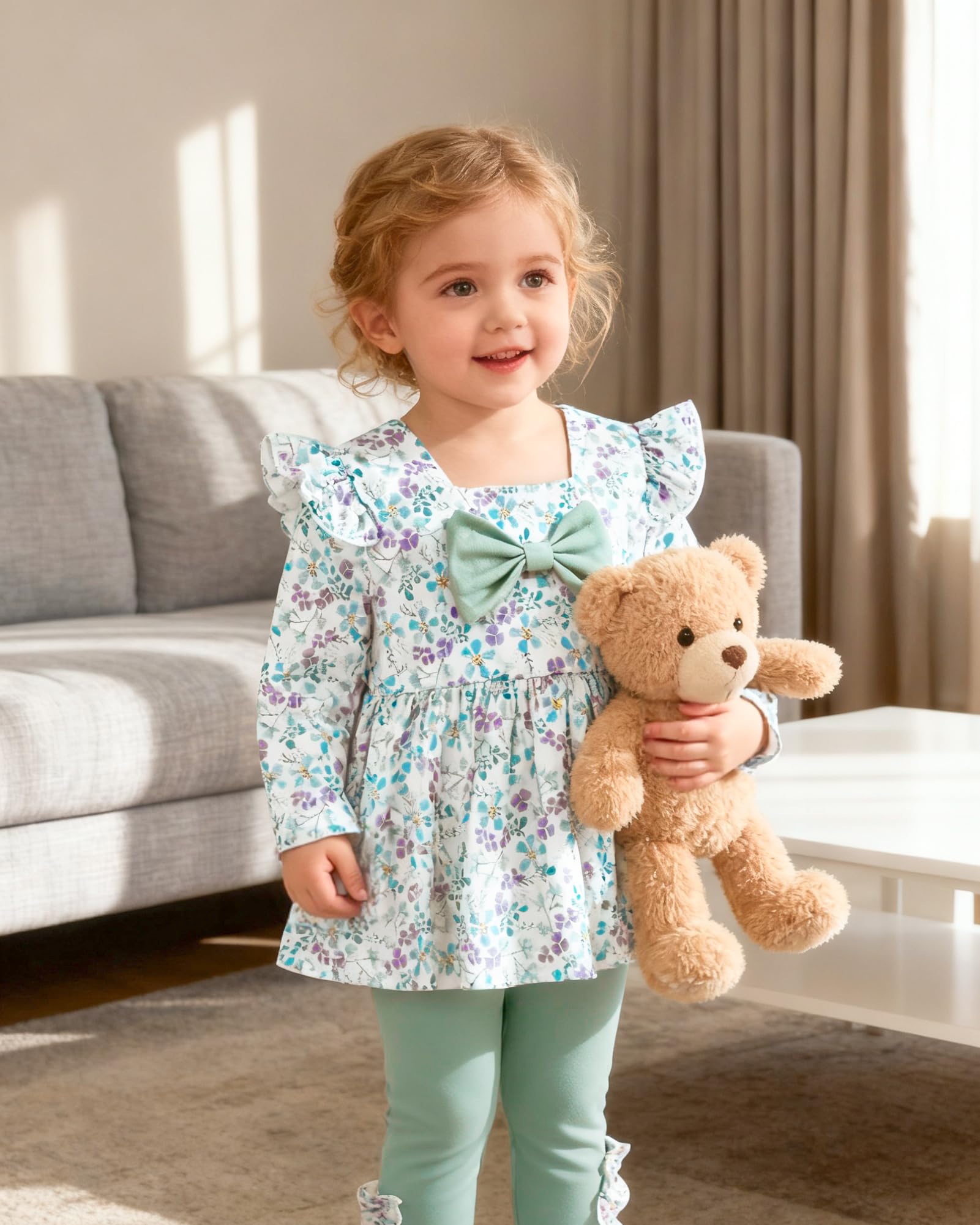 Toddler Girl Clothes 12M-6T Long Sleeves Ruffle Top+Ruffle Pants Toddler Girls Fall Winter Clothes