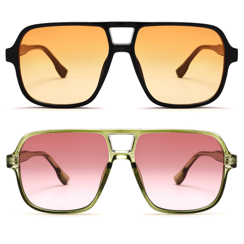 Oversized Aviator Sunglasses for Women Men - Retro 70s Square Shades Sun Glasses