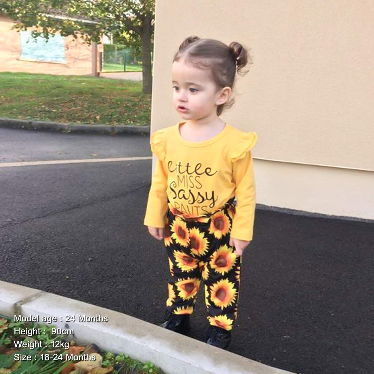 YALLET 3Pcs Toddler Girl Clothes Solid Color Long Sleeves Ruffle Top+Floral Pants+Headband 1-6 Years Fall/Winter Outfits Set