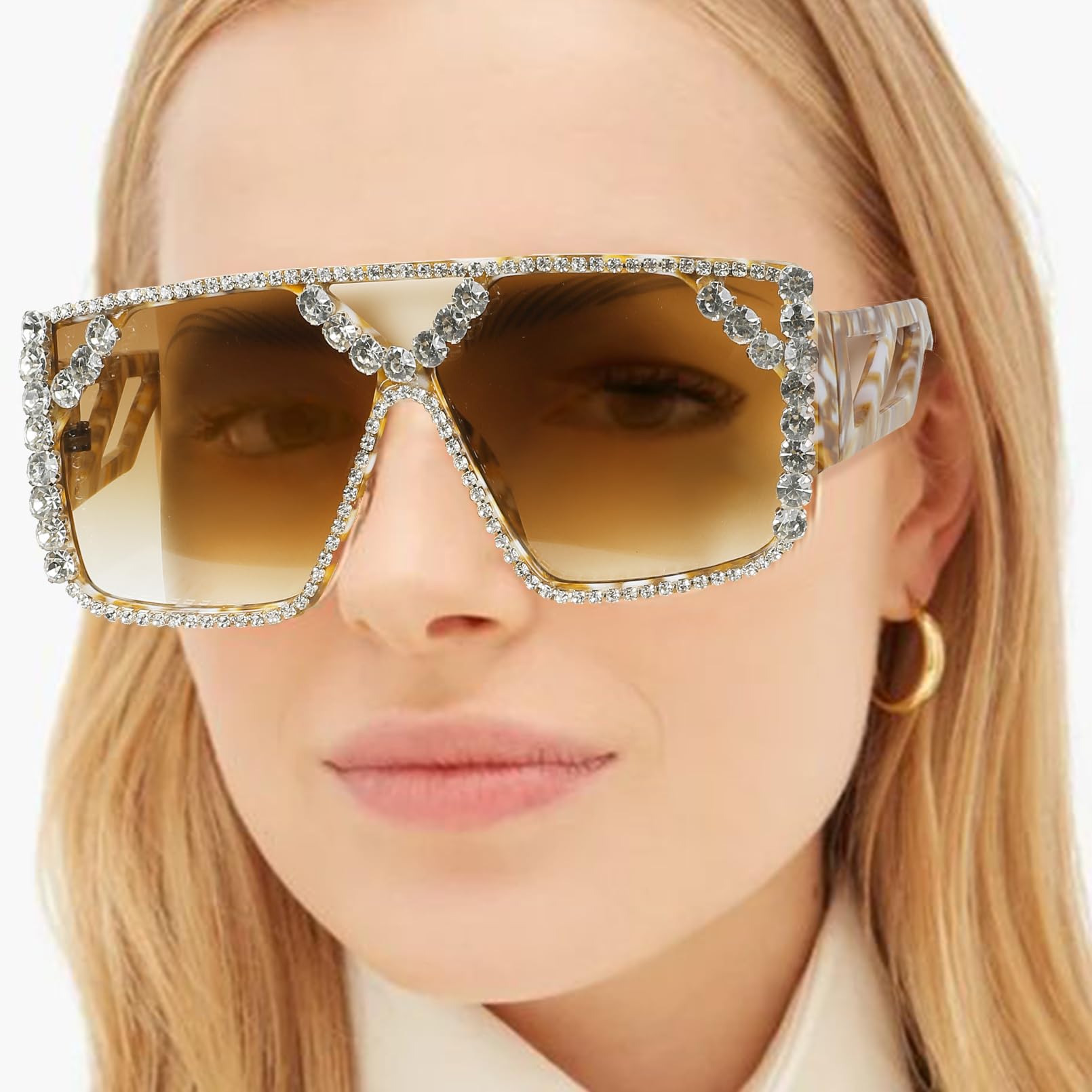 YOGFIT Oversized Square Diamond Sunglasses for Women Fashion Sparkling Crystal Retro Disco Sunglasses