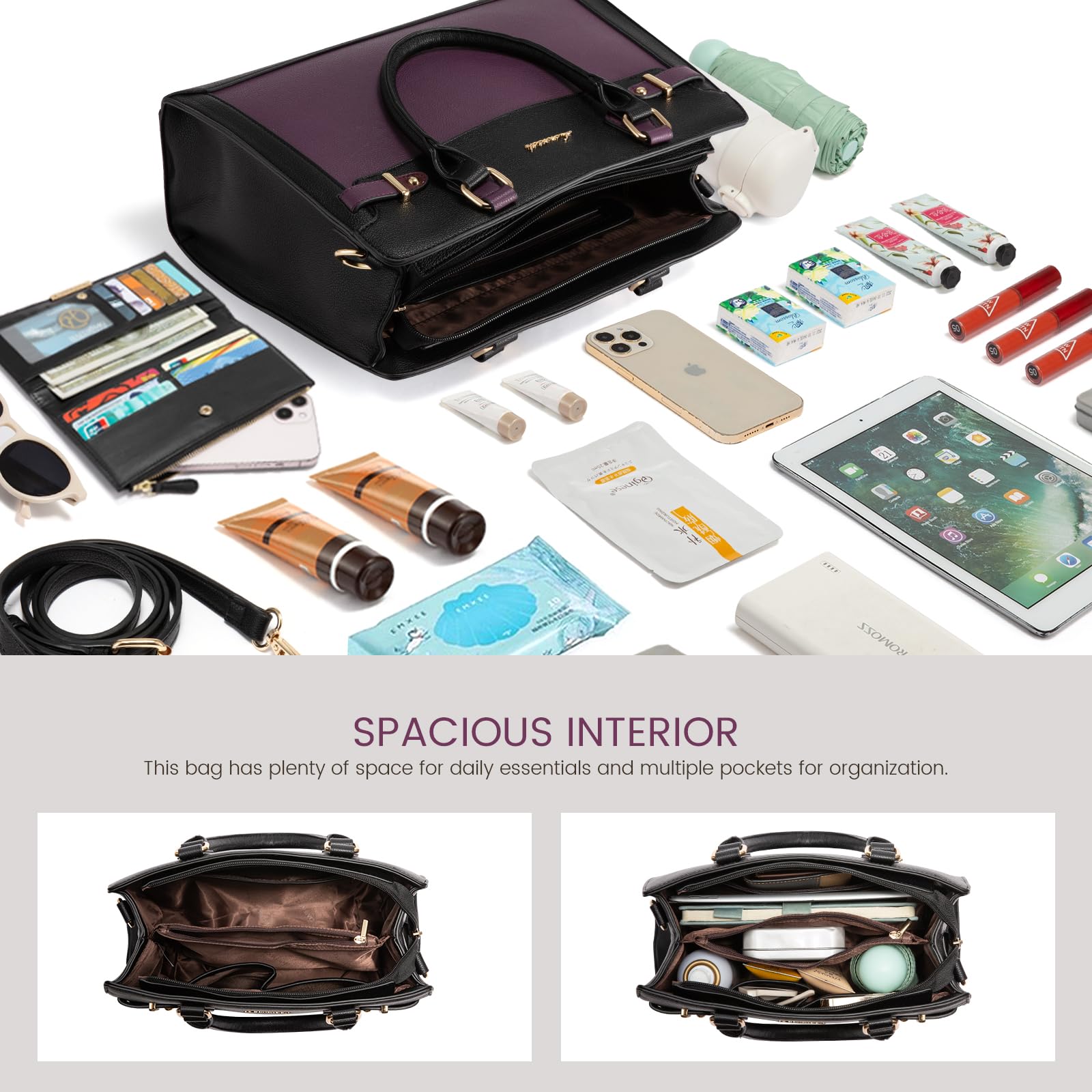 LOVEVOOK Purses and Handbags for Women, Tote Shoulder Bag Satchel Black Purse and PU Leather Top Handle for ladies