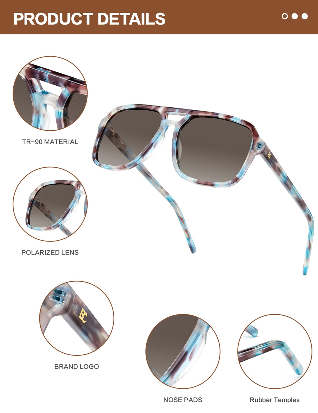 BIRCEN Women Polarized Acetate Sunglasses: Fashion Square Aviator Shades UV Protection for Trendy Laides Travel Beach Outdoor