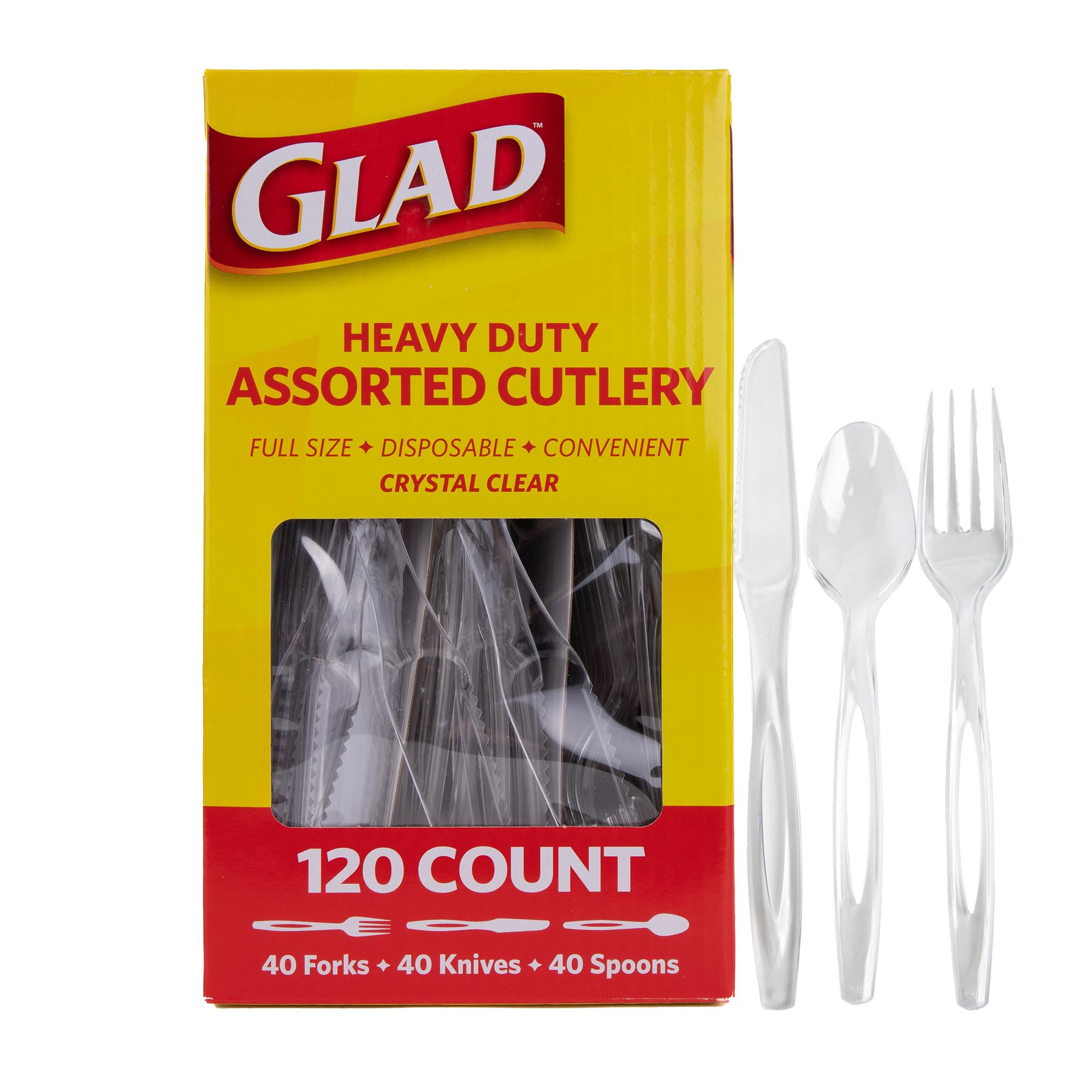 Glad Disposable Cutlery Set - Clear Heavy Duty Plastic Forks, Knives, and Spoons - 240 Piece Plasticware for Parties - Durable, Sturdy Recyclable Utensils - Great for July 4th, Thanksgiving, Christmas