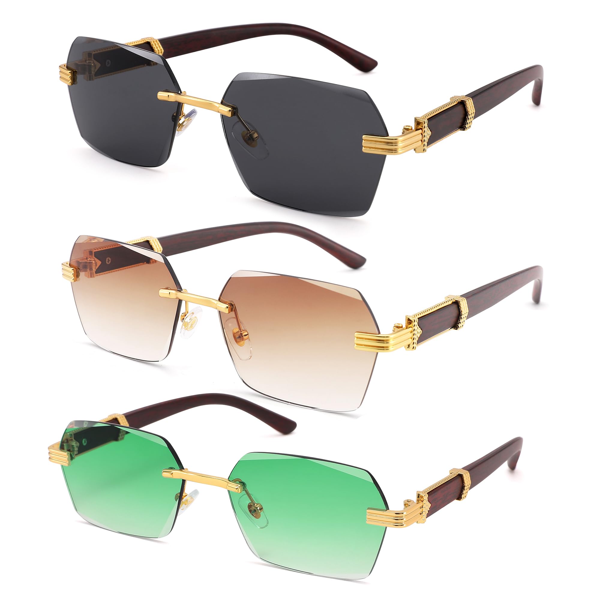 Hycredi Rimless Rectangle Sunglasses Men Women Retro Frameless Square Shade Y2k Sun Glasses Tinted Eyewear