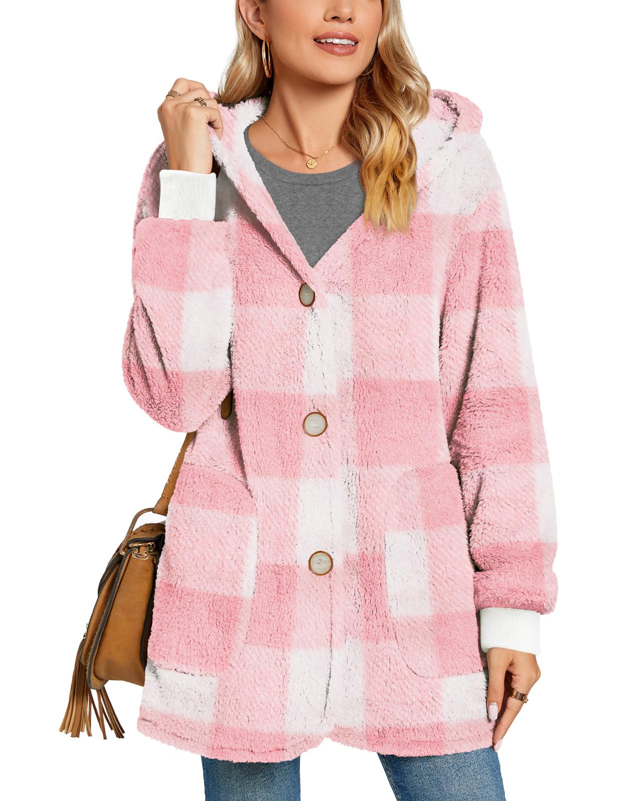 Bestbee Warm Fleece Jackets for Women, Fuzzy Hooded Casual Coats Lidies 2025 Cardigan Sweaters Outerwear with Pockets