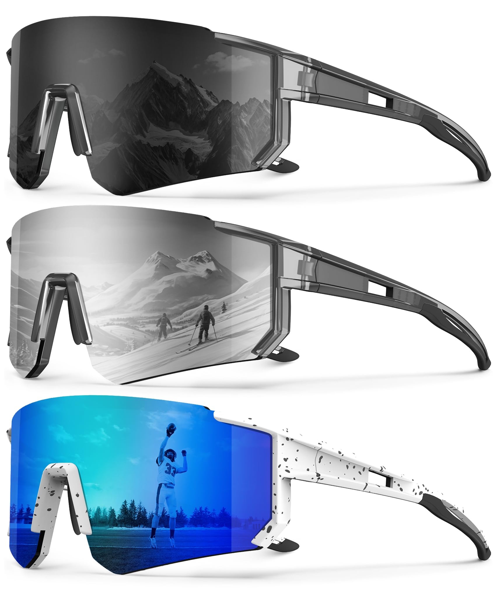 Polarized Sport Sunglasses-Men-Women Running-Sunglasses: Cycling Sun Glasses UV Protection Driving Fishing 3packs
