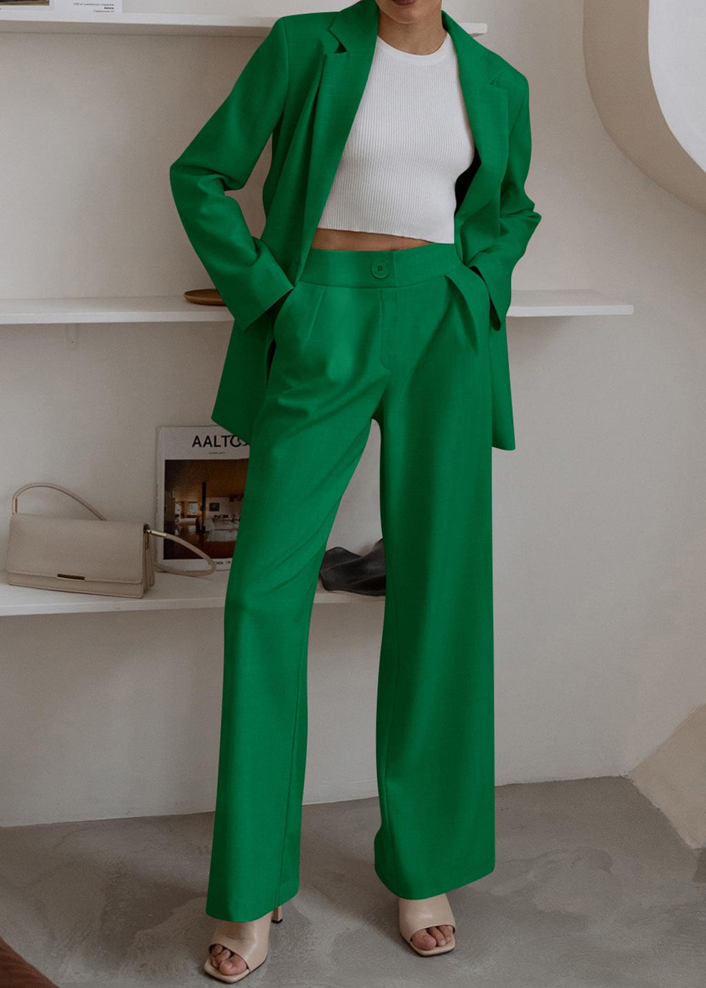 KIRUNDO Women Suits 2 Piece Set Business Casual Dressy Oversized Blazer Jacket and Wide Leg Dress Pantsuits Formal Outfits