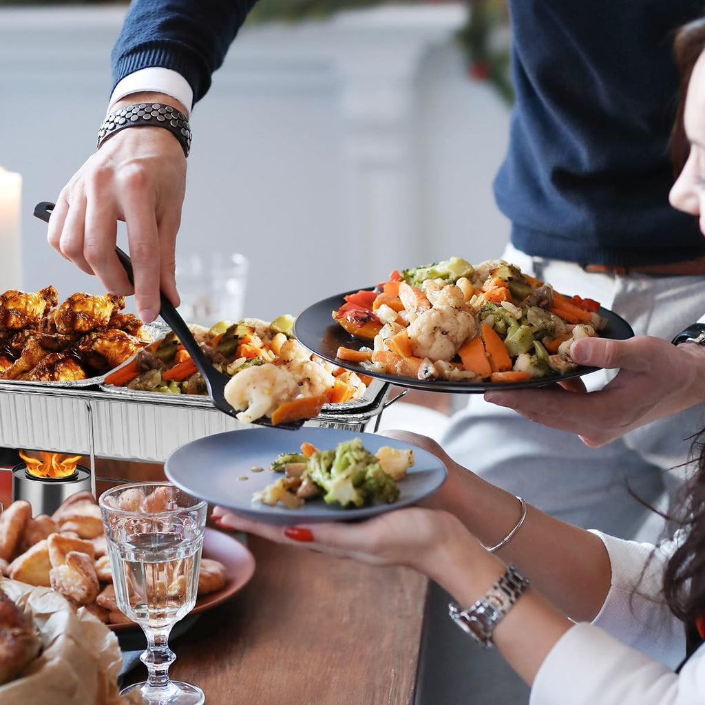 Disposable Chafing Dish Buffet Set, 33 Piece of Chafing Servers with Food Warmers, Covers, Half-Size Food Pans, Water Trays, Serving Utensils, Foil Lids and 4Hr Fuel Cans for Parties, Catering