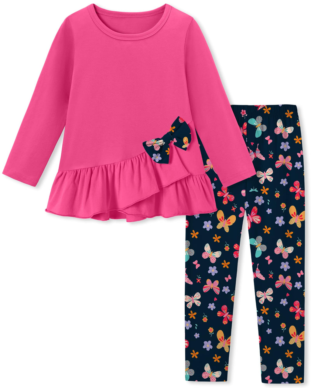 Toddler Girl Clothes 18M-8T Girls Fall Winter Outfit, Long Sleeve Ruffle Bowknot Top + Floral Pants 2Pcs Clothing Set